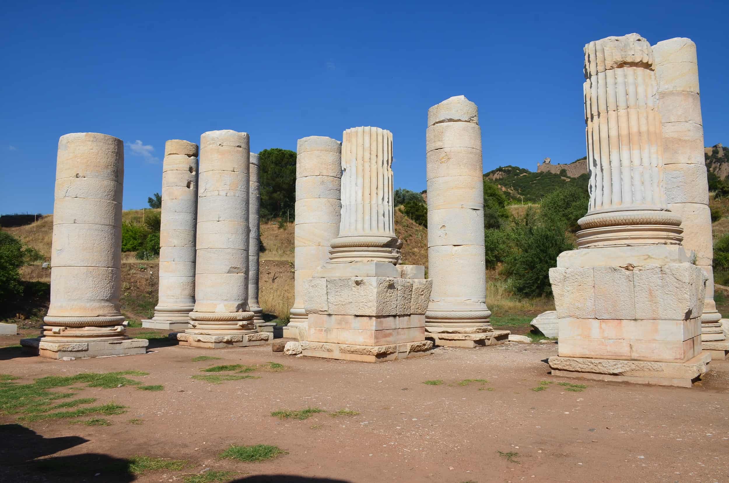 Unfinished colonnade with with fluted columns on pedestals of the Temple of Artemis