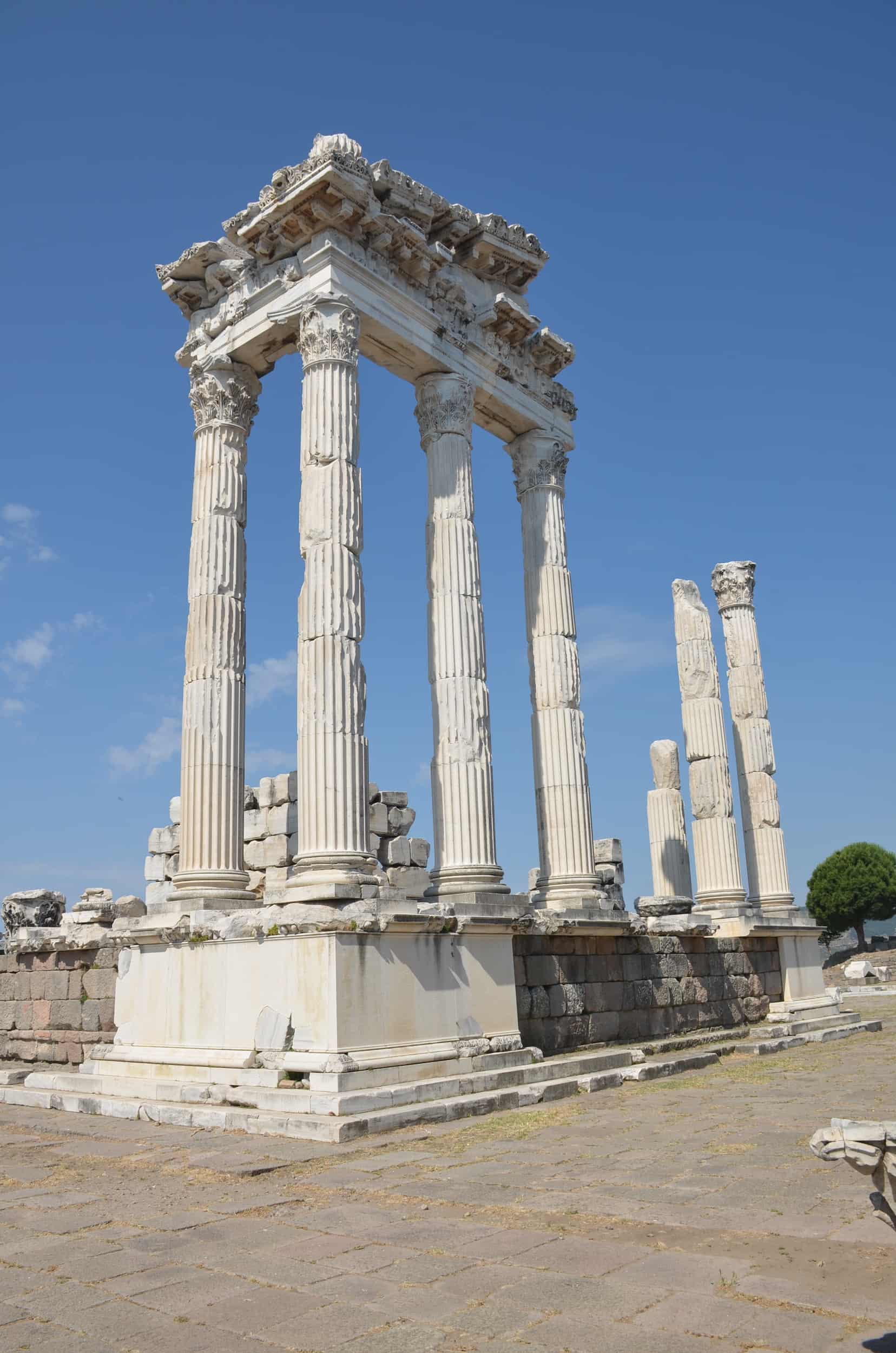 Columns of the Temple of Trajan at the Pergamon Acropolis in Bergama, Turkey