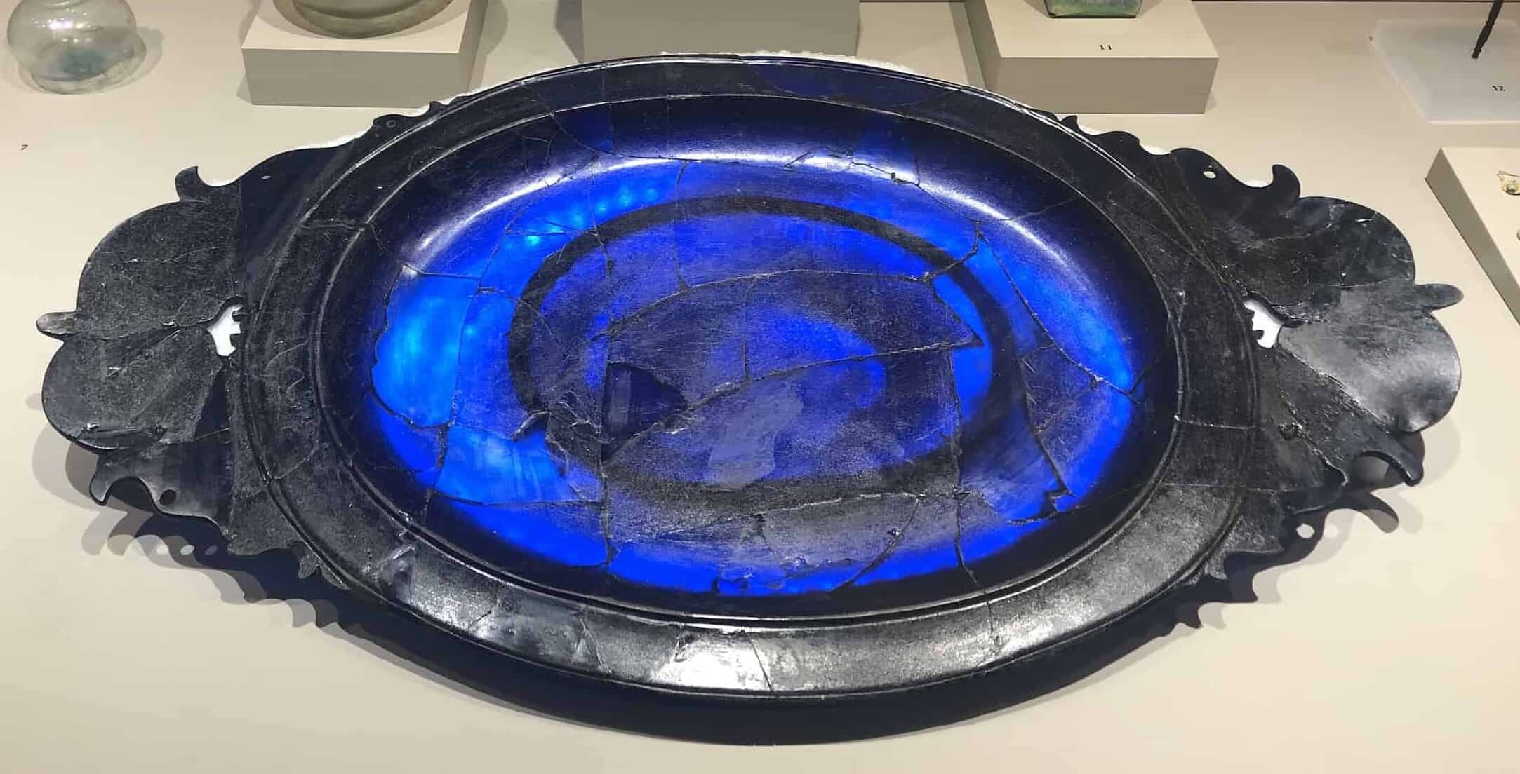 Glass tray in the Hall of the Terrace Houses Findings at the Ephesus Museum in Selçuk, Turkey