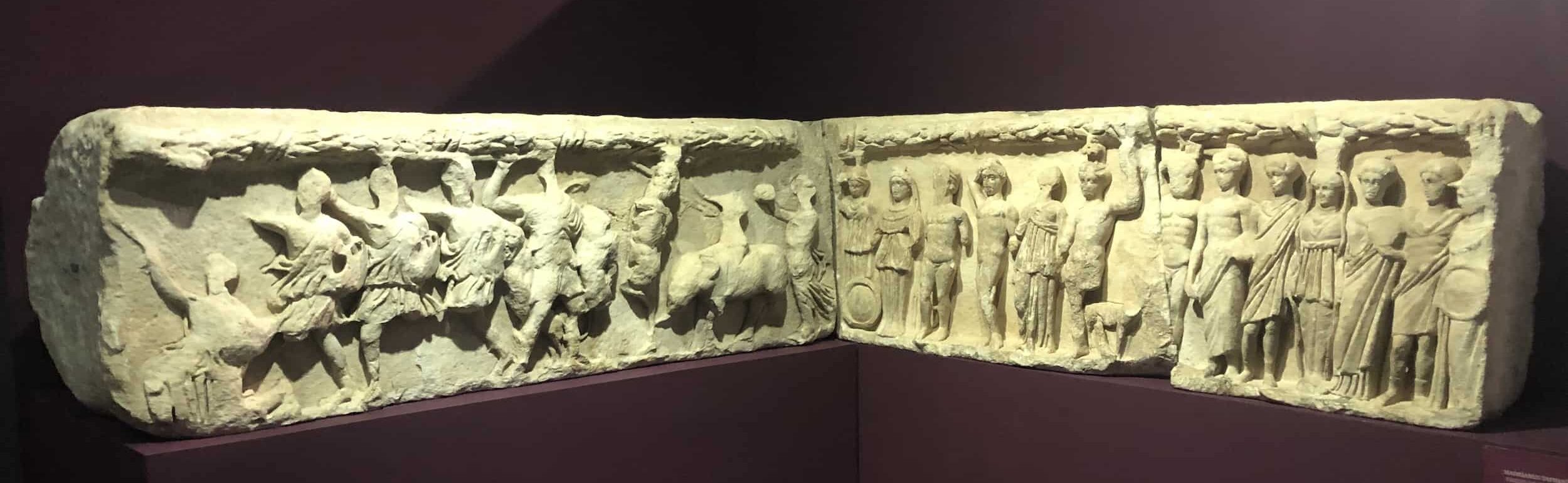 Blocks 3 and 4 on the frieze from the Temple of Hadrian at the Ephesus Museum in Selçuk, Turkey
