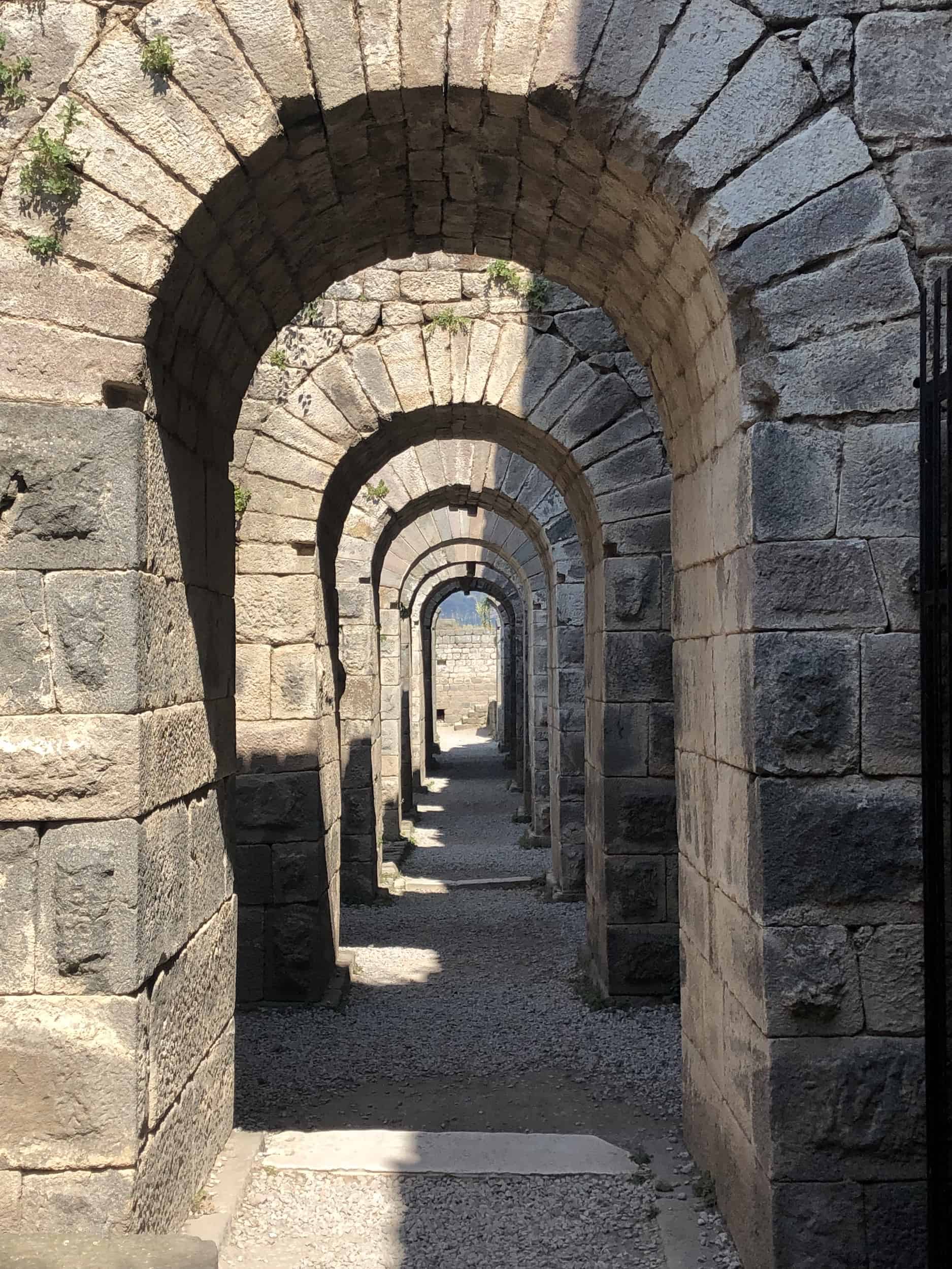 Vaulted substructure of the Temple of Trajan at the Pergamon Acropolis in Bergama, Turkey