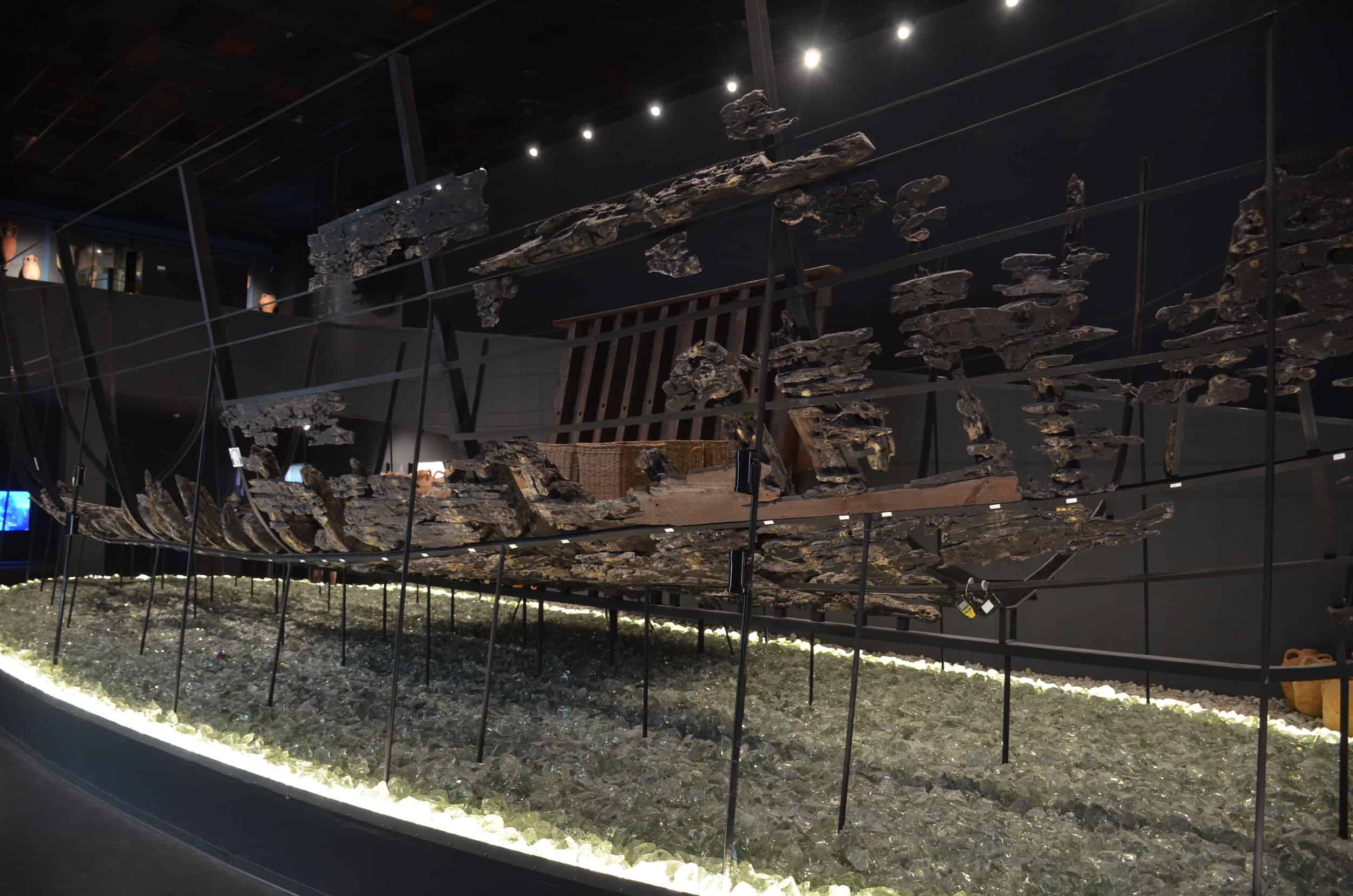 Remains of the ship at the Serçe Harbor Glass Wreck Exhibition