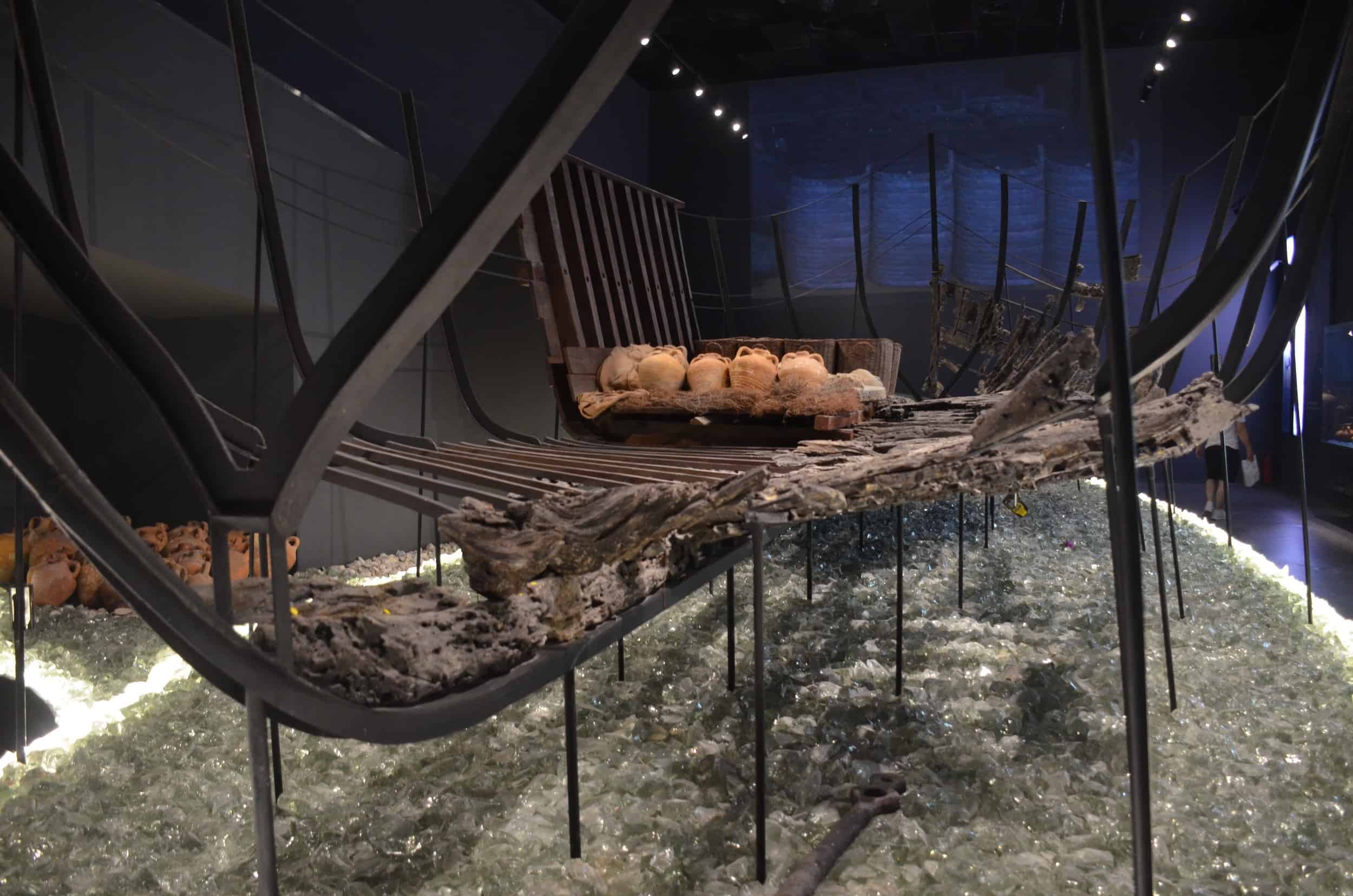Remains of the ship at the Serçe Harbor Glass Wreck Exhibition