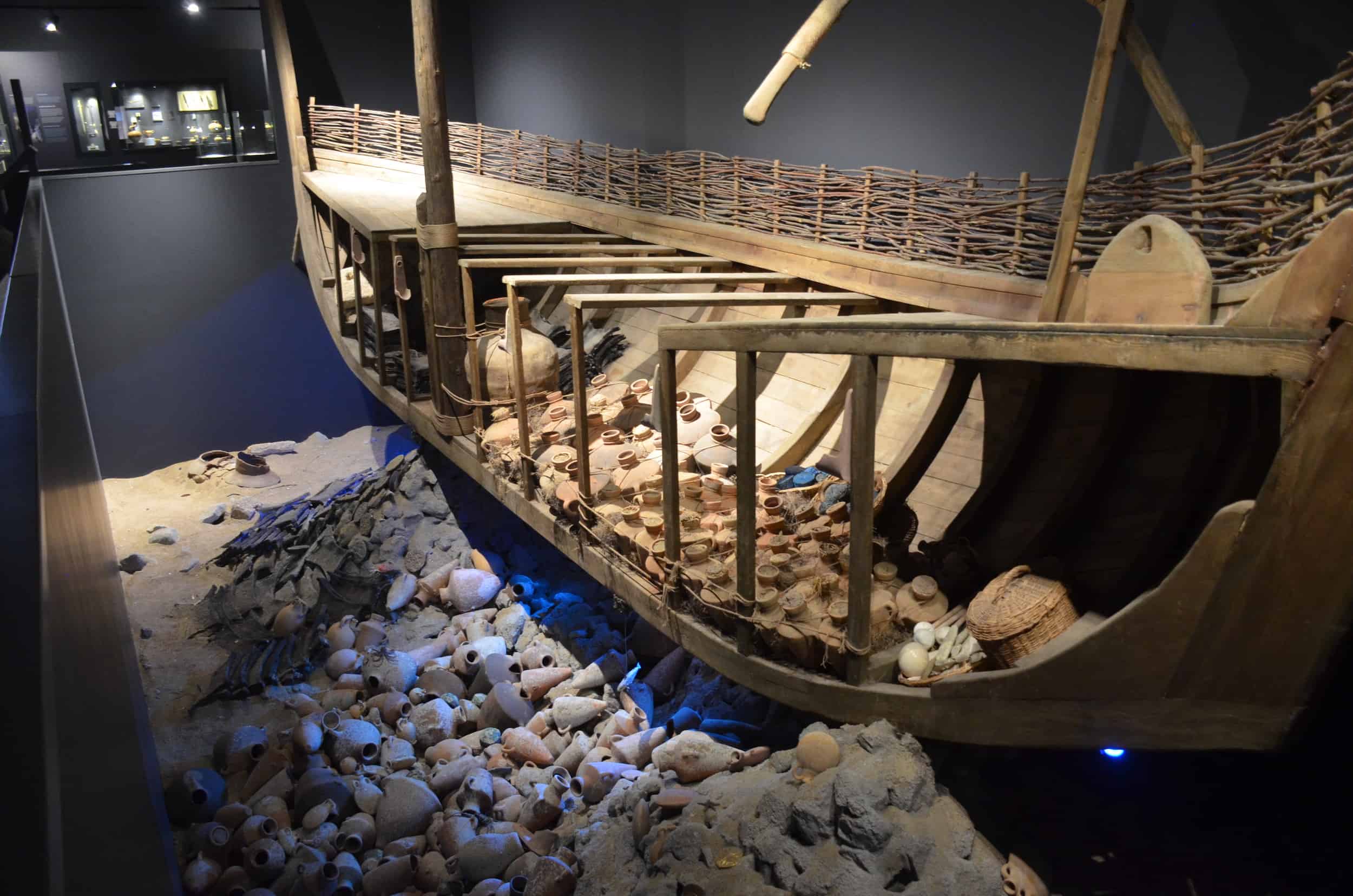 Replica shipwreck in the Late Bronze Age Shipwrecks Exhibition