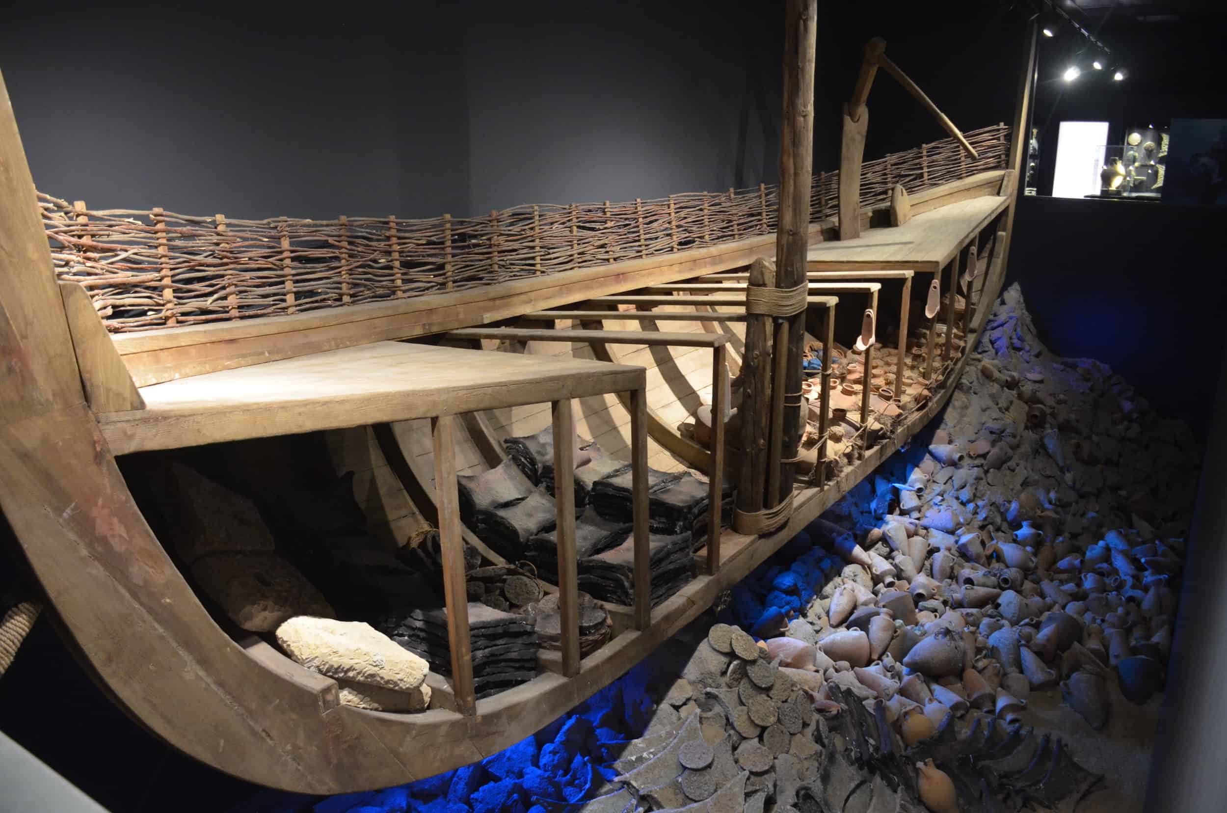 Replica shipwreck in the Late Bronze Age Shipwrecks Exhibition