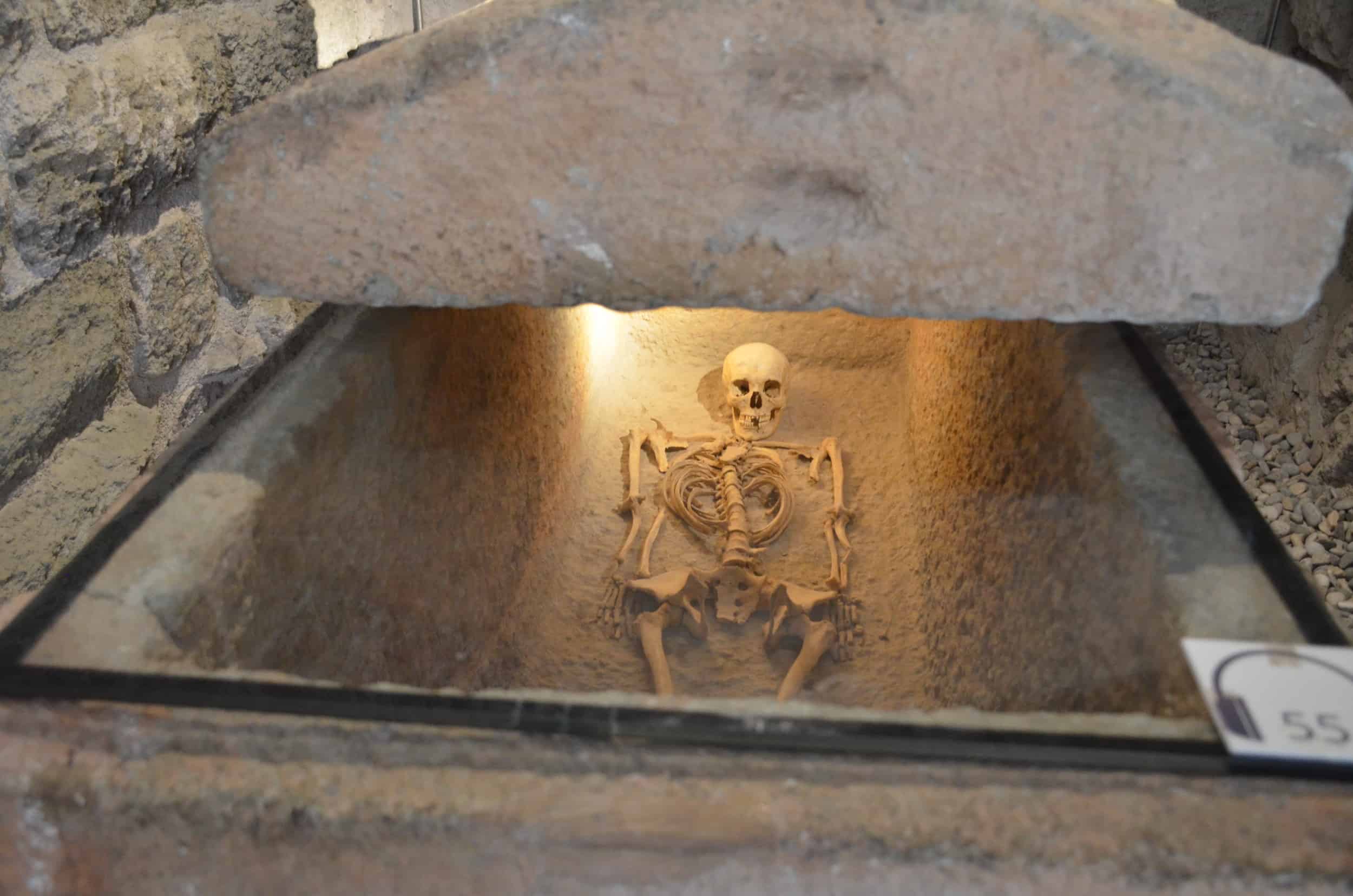 Skeleton of the Carian princess in the Carian Princess Hall at Bodrum Castle in Turkey