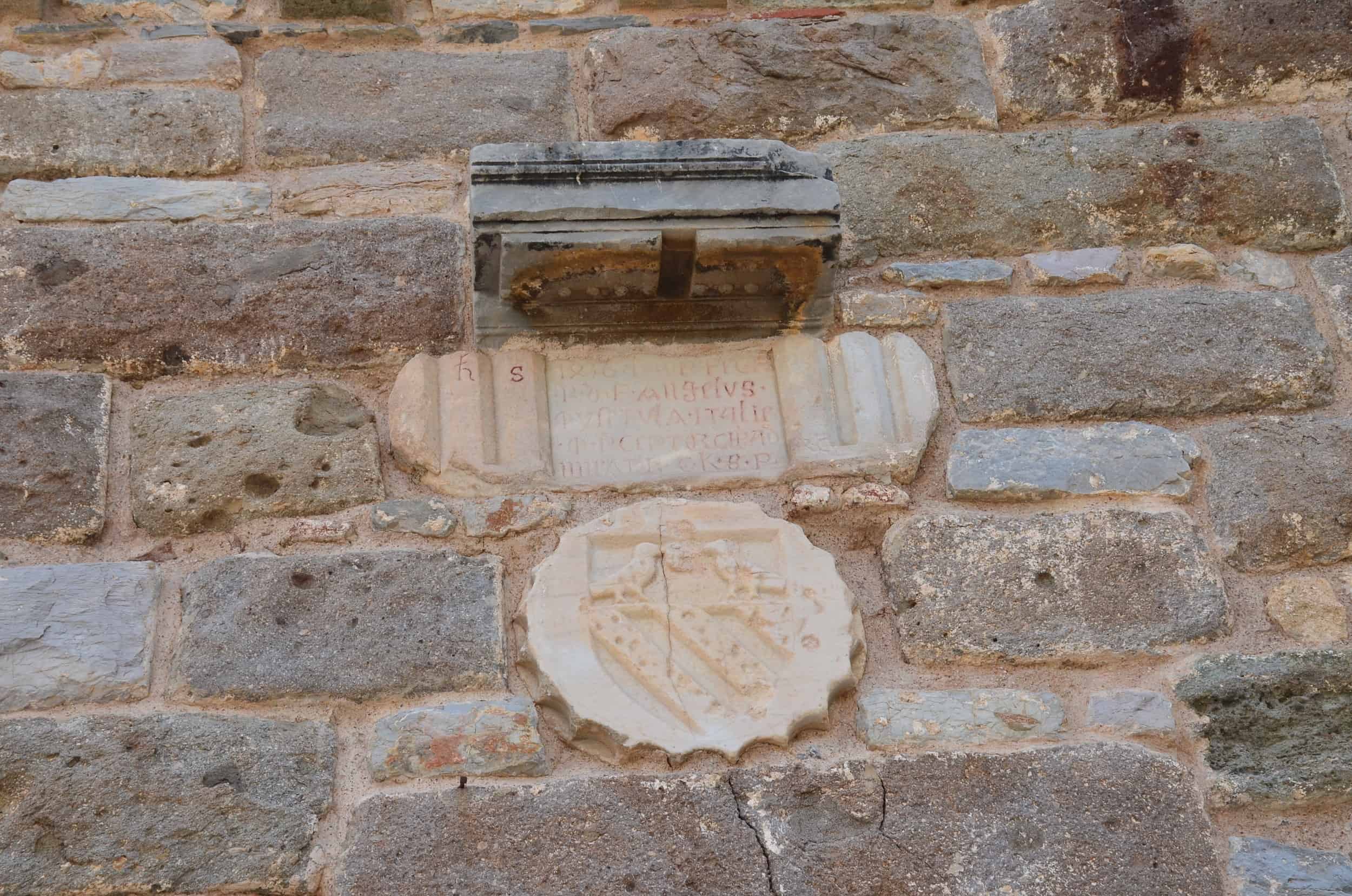 Coat of arms of Angelo Mascettola on the east façade of the Italian Tower