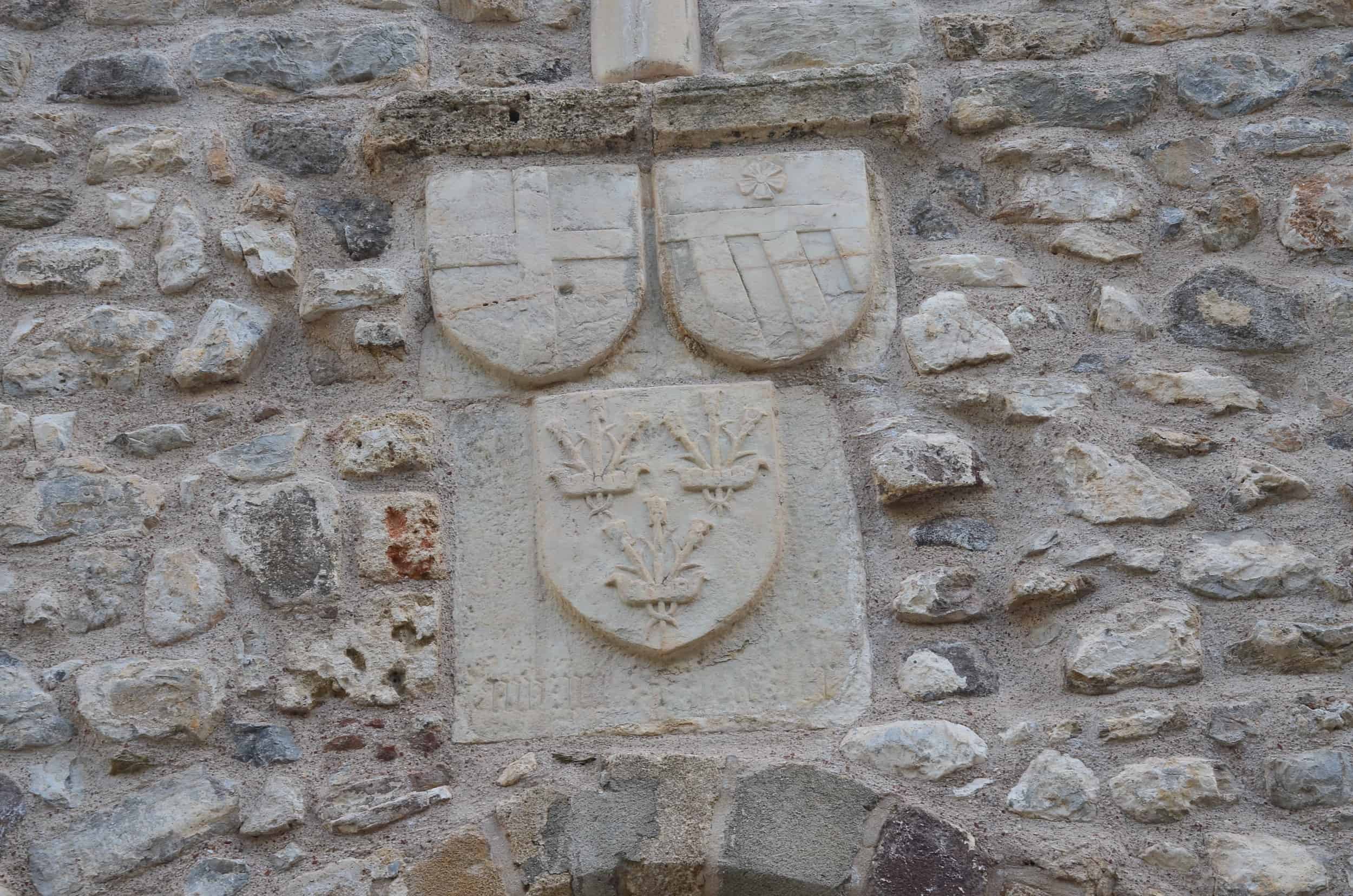 Coats of arms of the Order of the Knights of Saint John (top left); Giambattista Orsini (top right); and Francesco Boxolles (bottom) at Bodrum Castle in Turkey