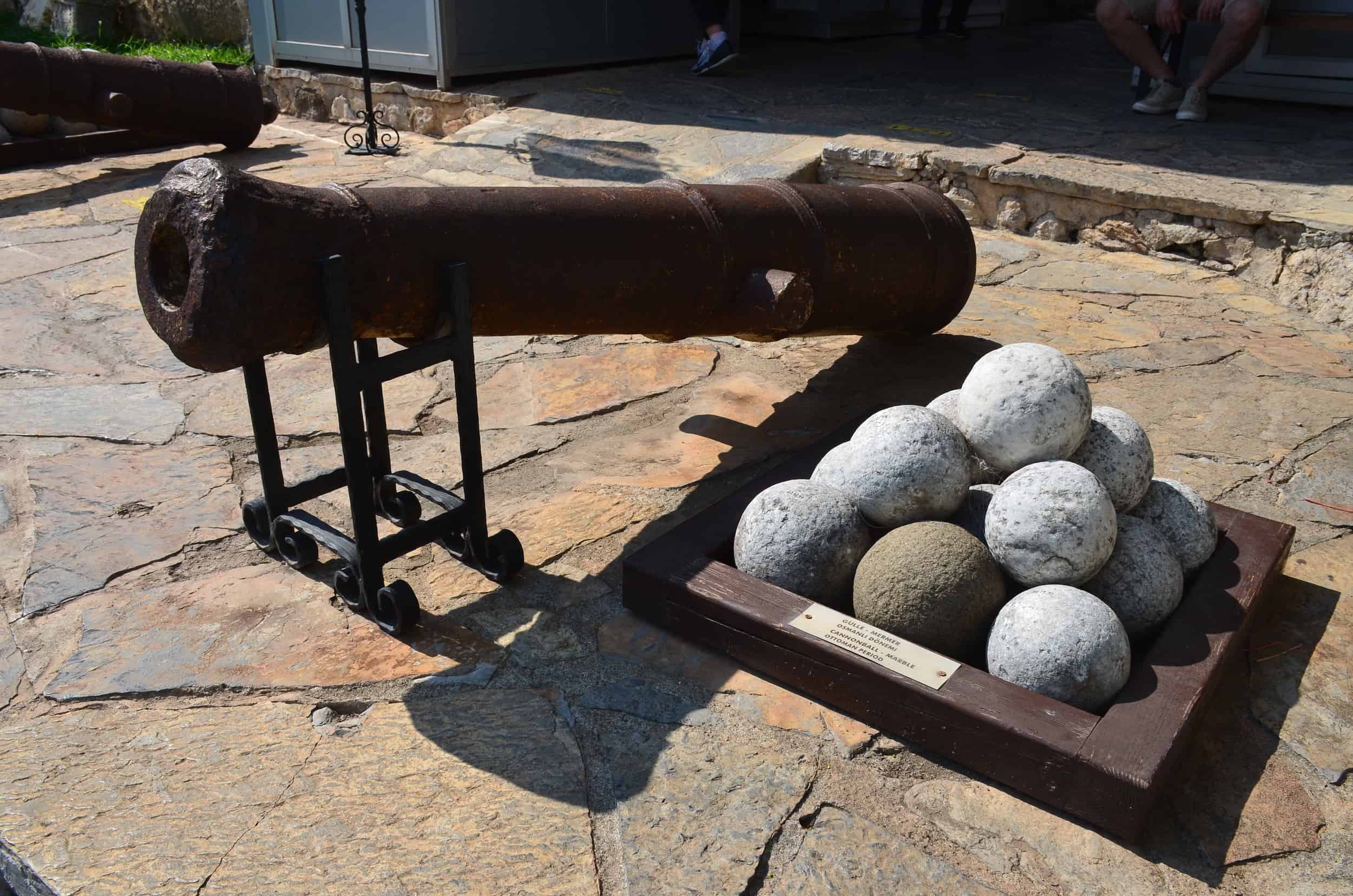 Ottoman cannon with marble cannonballs at the Marmaris Museum