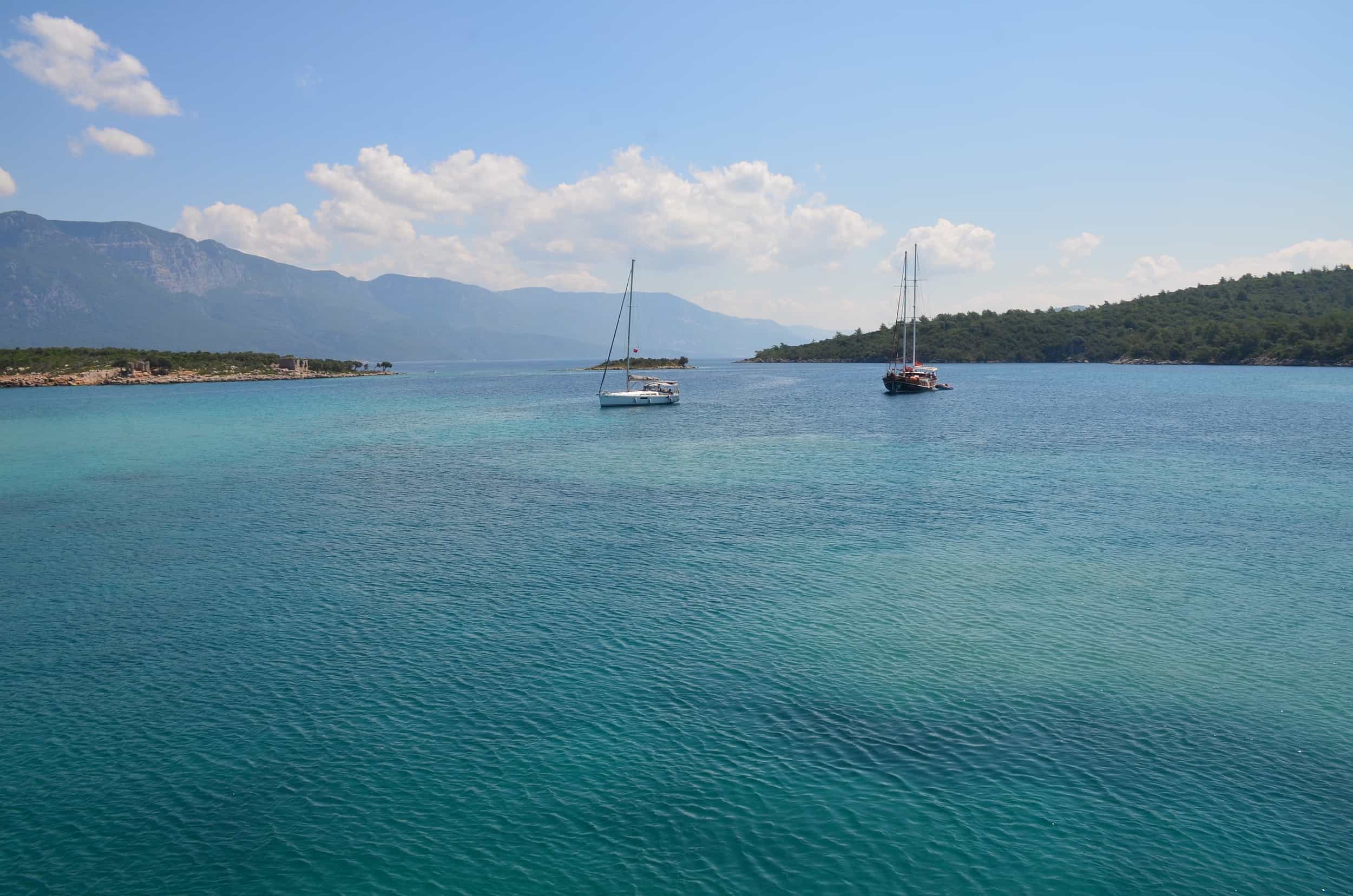 Sailboats off Sedir Island in Turkey