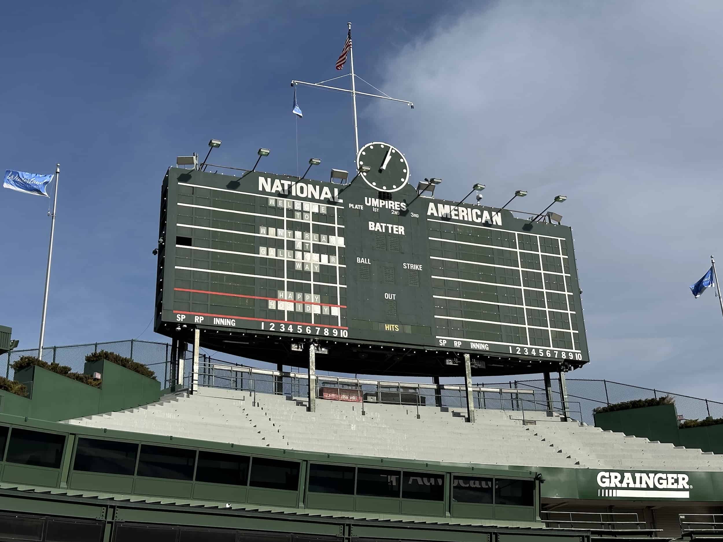 Wrigley Field scoreboard in Lakeview, Chicago, Illinois