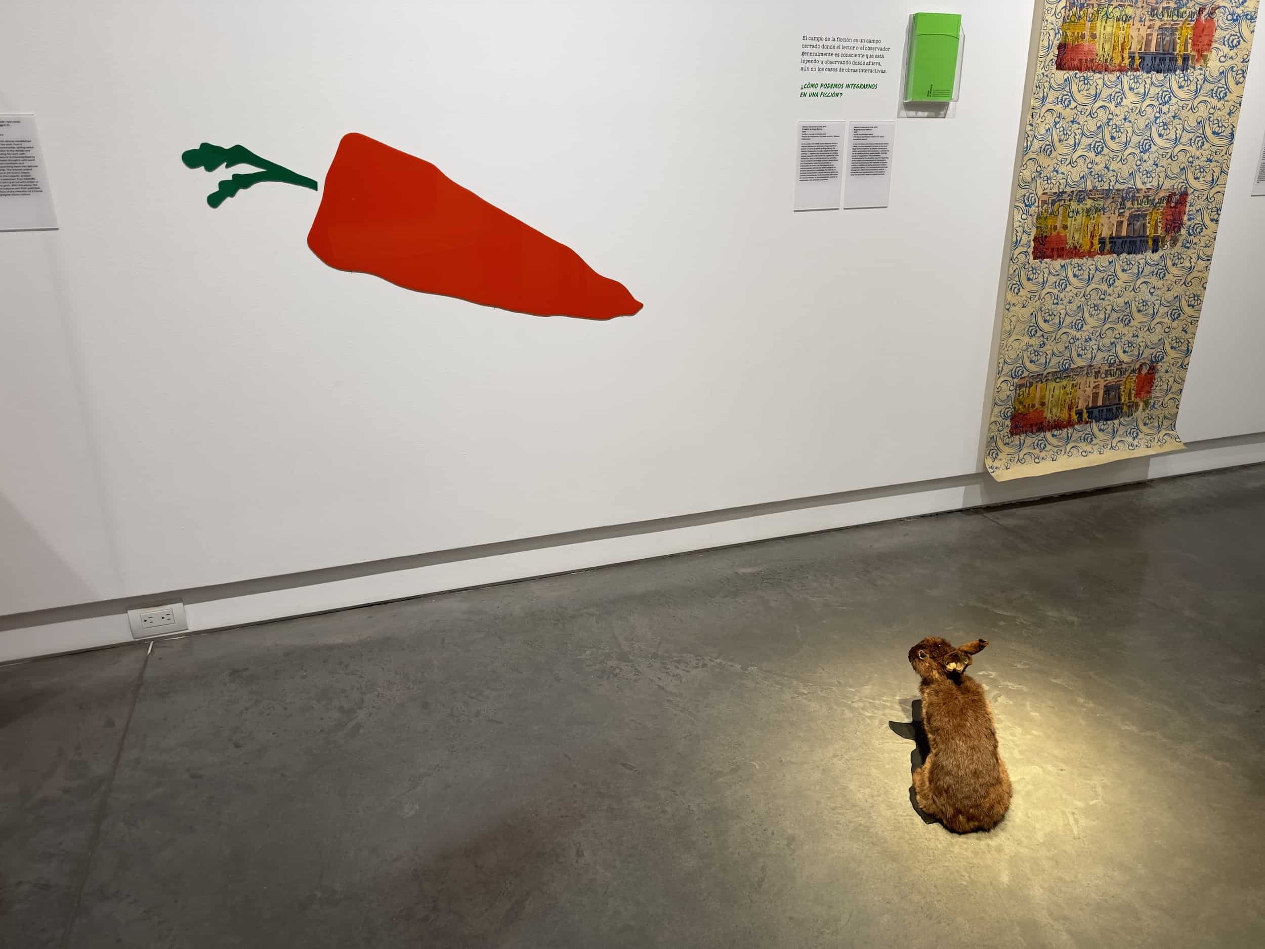 Bugs Bunny's Delirium by Alberto Campuzano (1996), acrylic and stuffed rabbit at the Medellín Museum of Modern Art in Medellín, Antioquia, Colombia