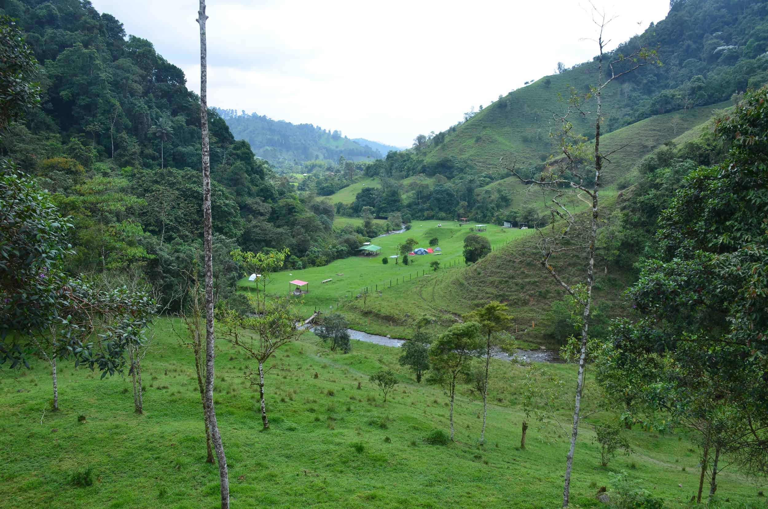 Looking towards the campground at Santa Rita Nature Reserve in Boquía, Salento, Quindío, Colombia