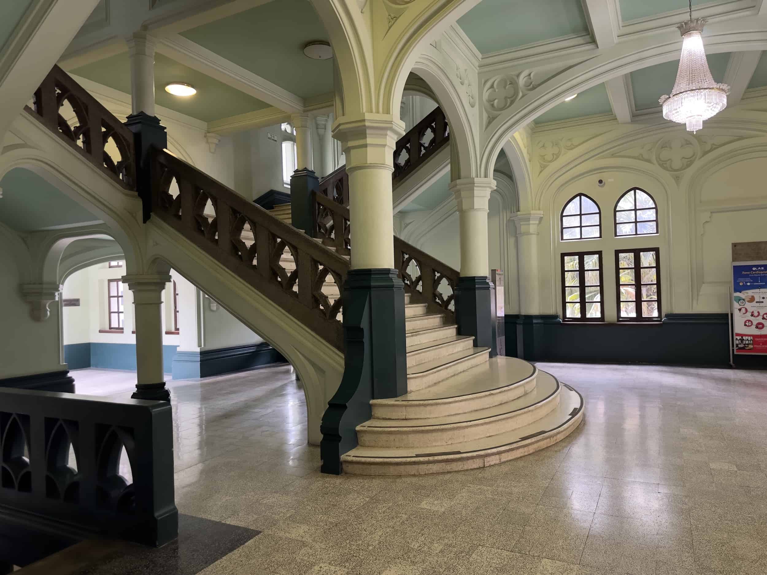 Staircase on the first floor at the Rafael Uribe Uribe Palace of Culture in El Centro Medellín, Antioquia, Colombia