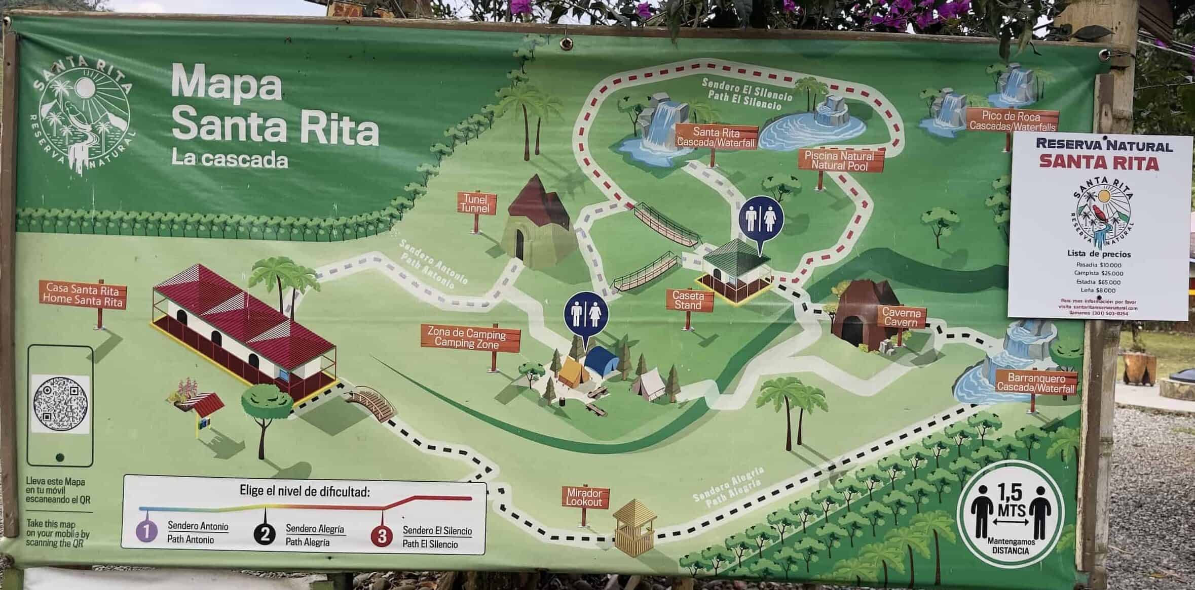 Map of Santa Rita Nature Reserve in Boquía, Salento, Quindío, Colombia