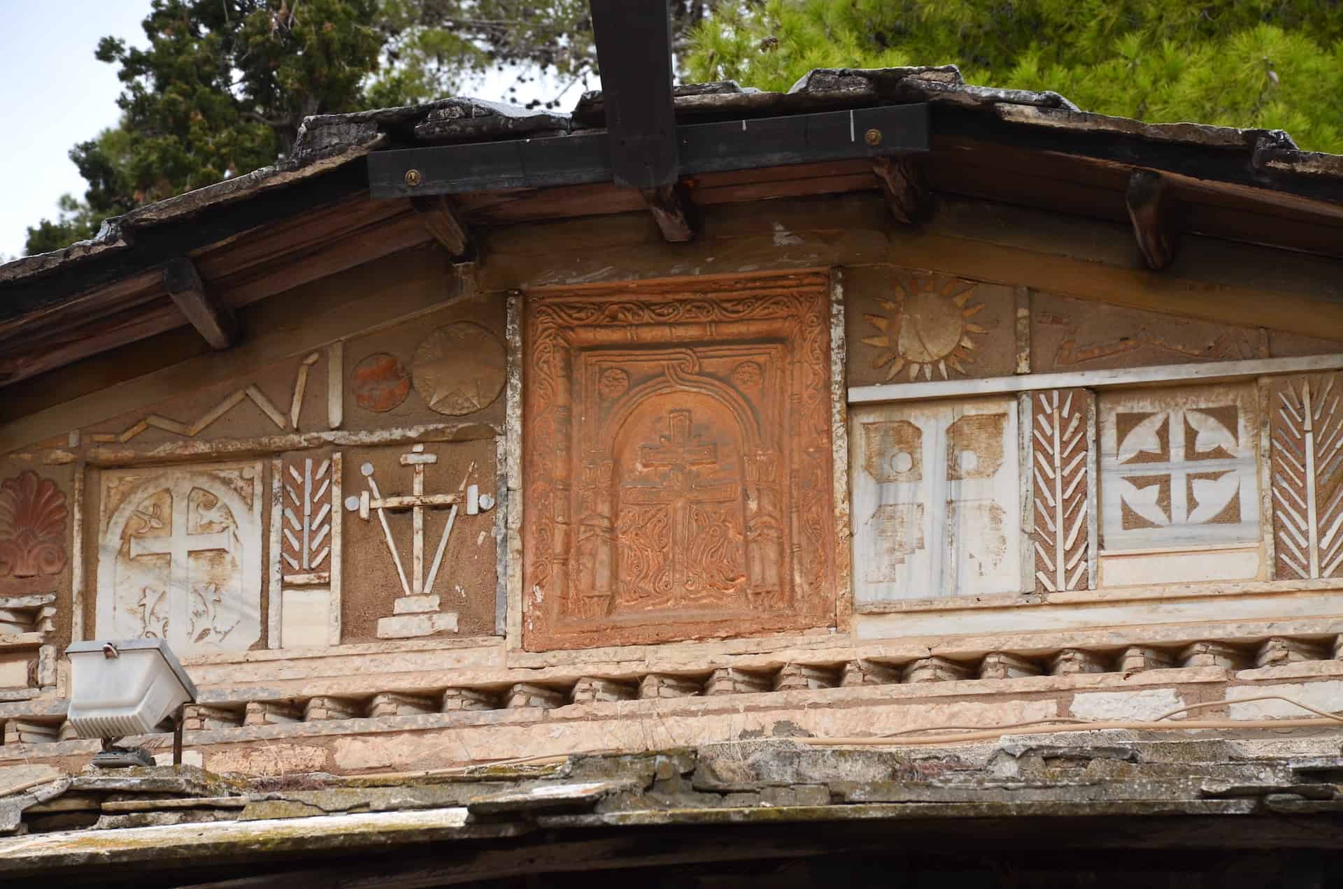 Decorations on the south side of the Church of Saint Demetrios Loumbardiaris in the Western Hills of Athens, Greece