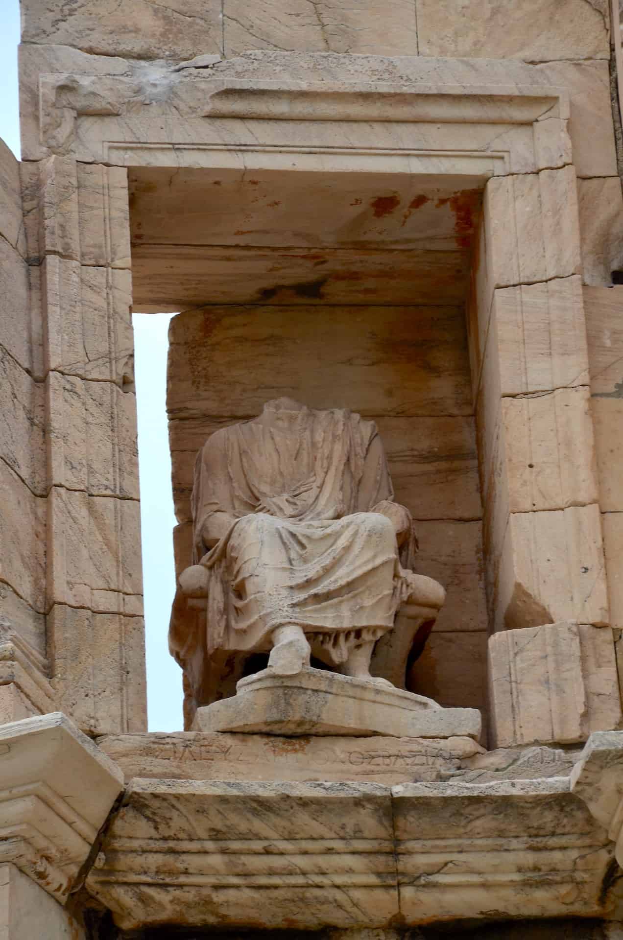 Statue of Antiochus IV on the Philopappos Monument on the Hill of the Muses (Philopappos Hill) in the Western Hills of Athens, Greece
