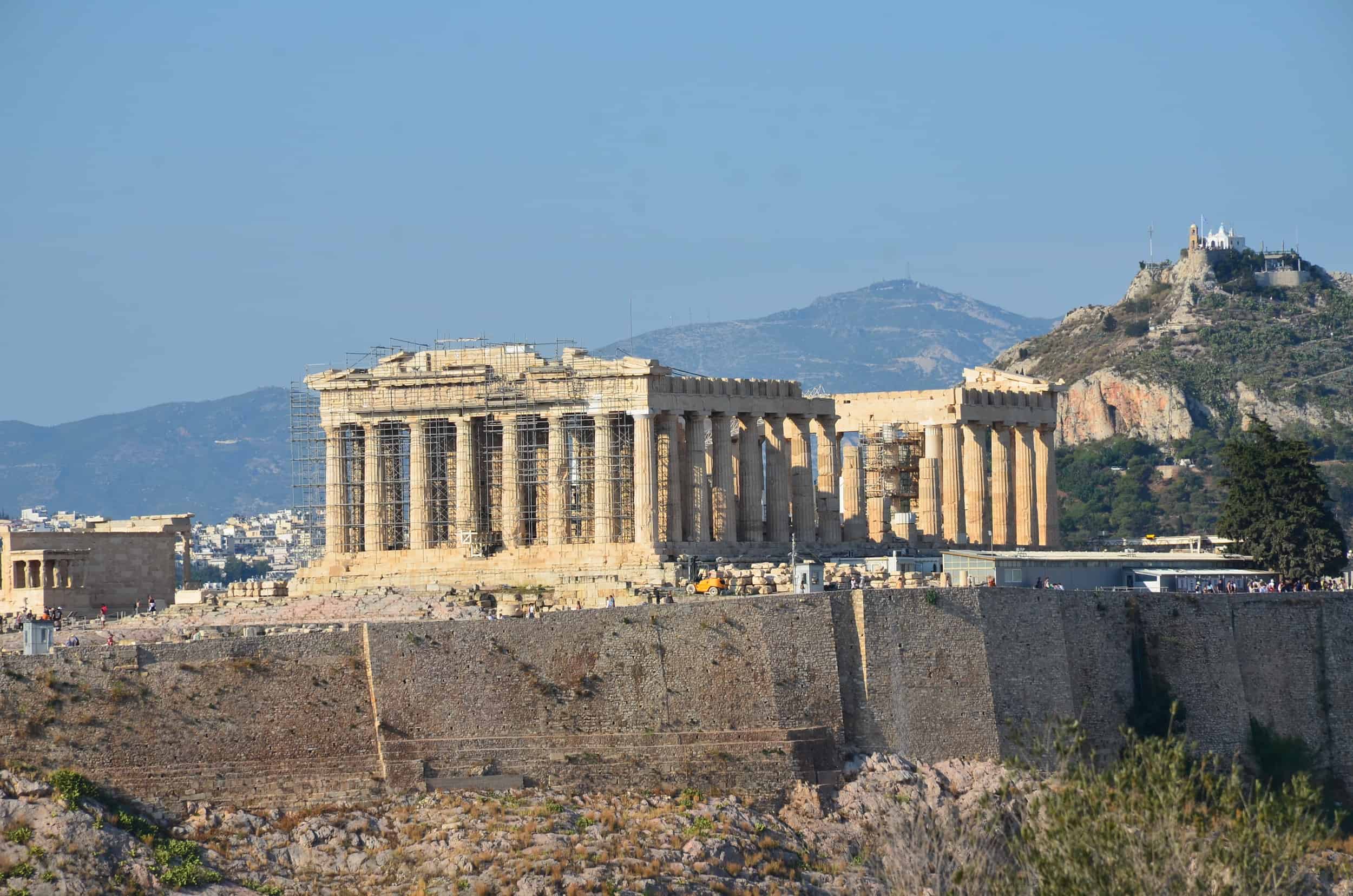 Parthenon from the Hill of the Muses (Philopappos Hill) in Athens, Greece