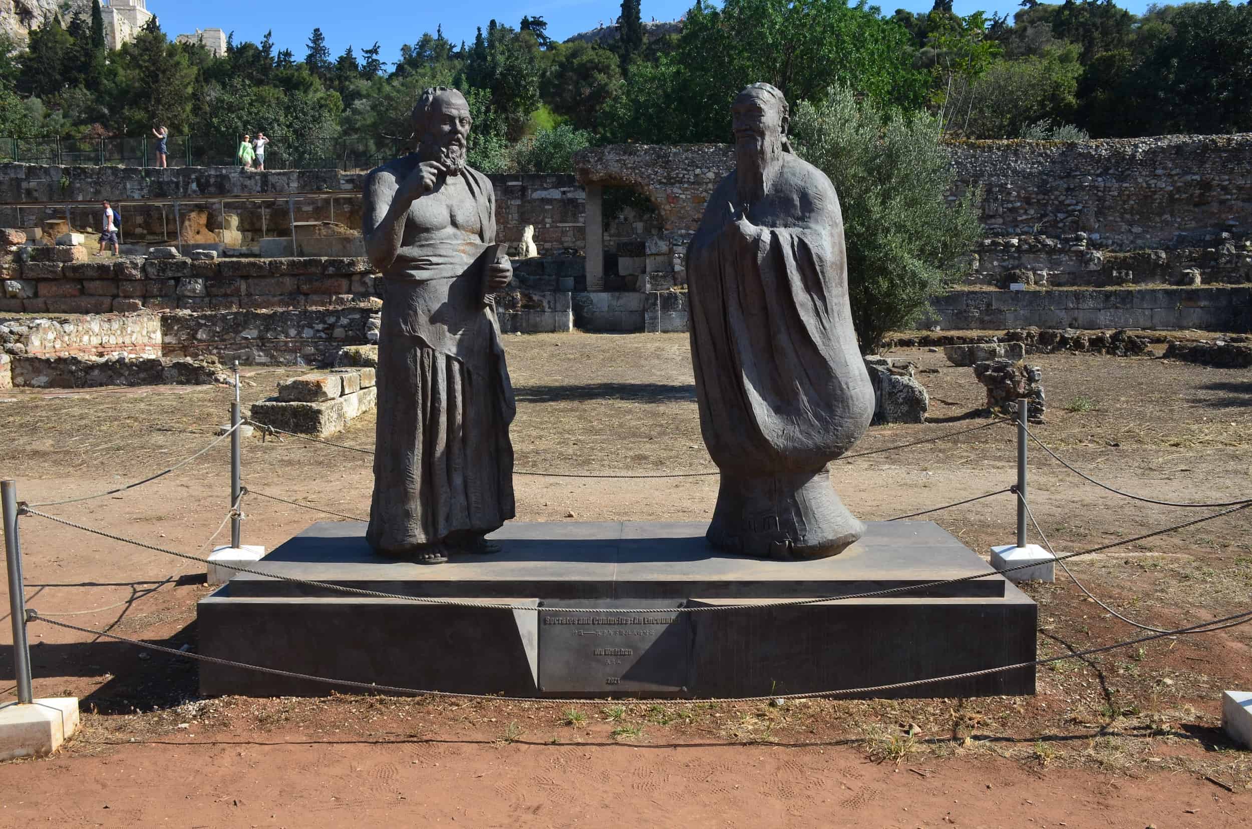 Socrates and Confucius: An Encounter by Wu Weishan, 2021 in the South Square of the Ancient Agora of Athens