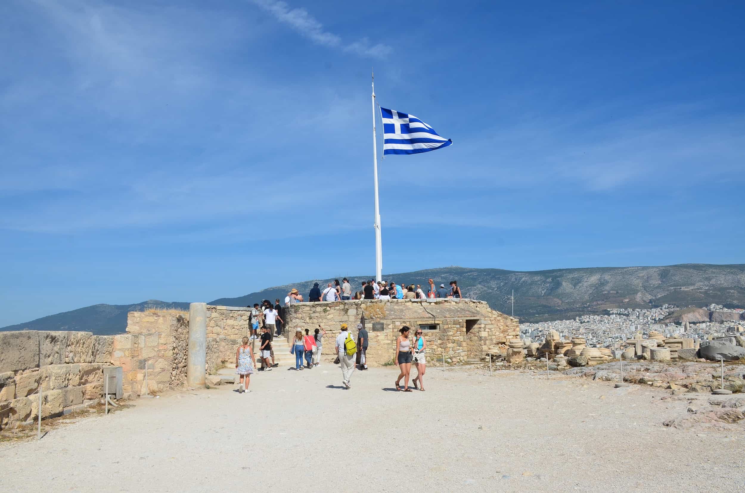 Flagpole on the Acropolis in Athens, Greece
