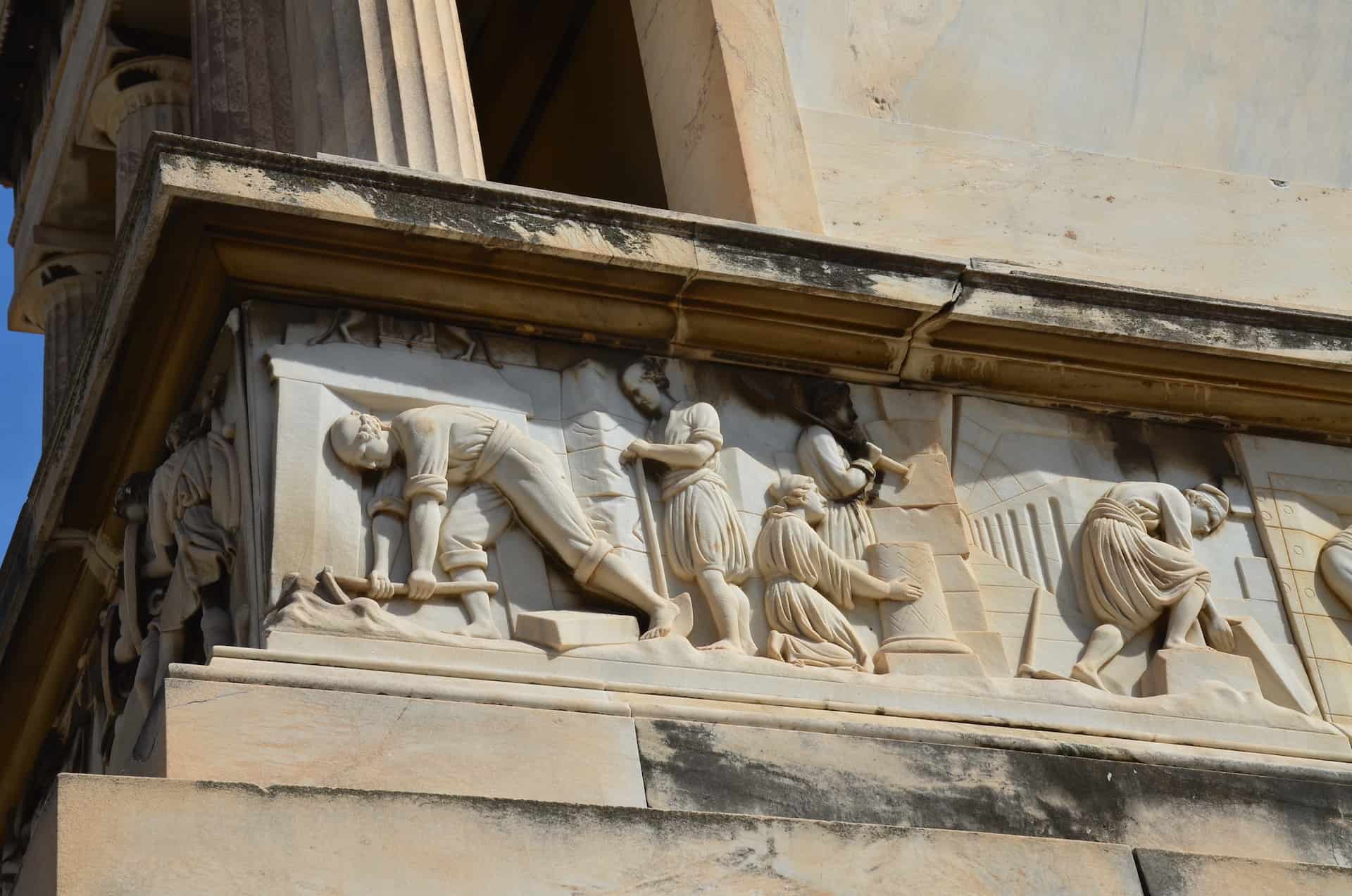 Frieze on the tomb of Heinrich Schliemann at the First Cemetery of Athens, Greece