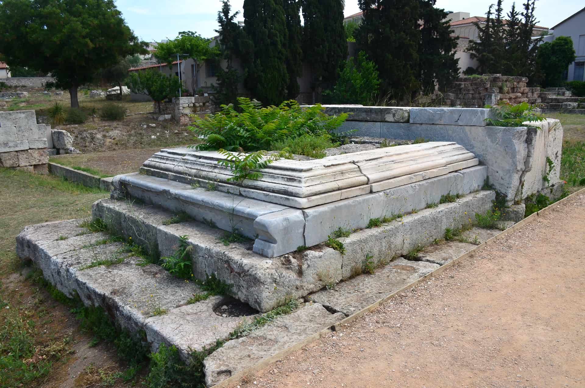 Roman pedestal in front of the Dipylon at Kerameikos, Athens, Greece