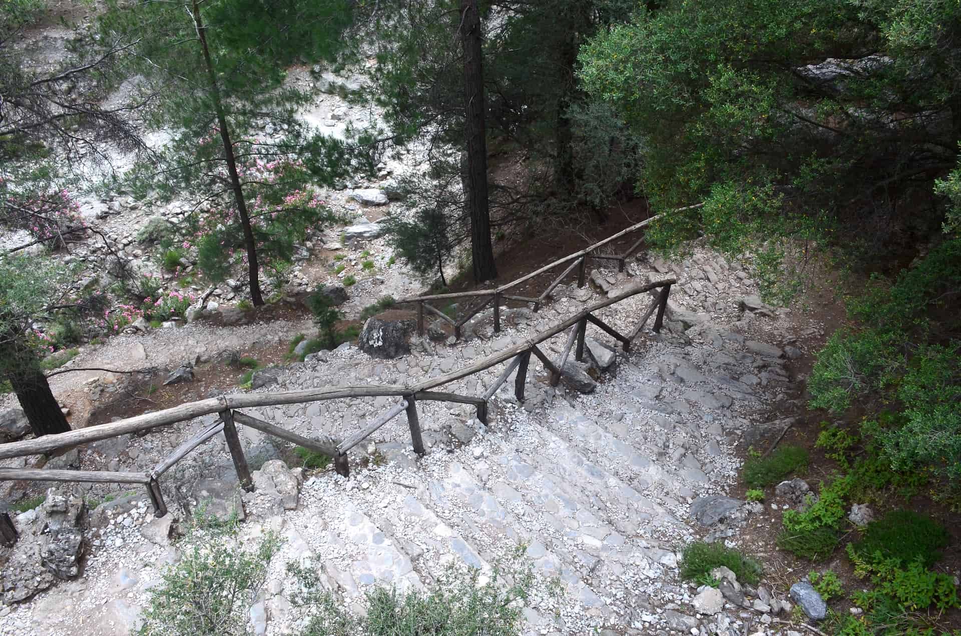 Switchbacks on the trail from Prinari to Samaria at the Samaria Gorge in Crete, Greece