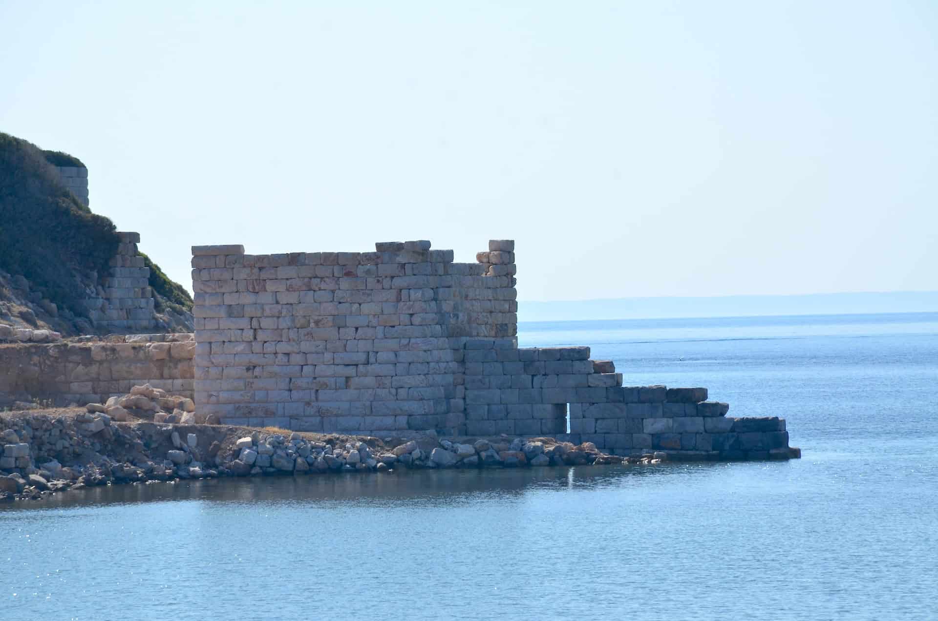 Tower at the entrance of the Military Harbor at Knidos on Datça Peninsula, Turkey