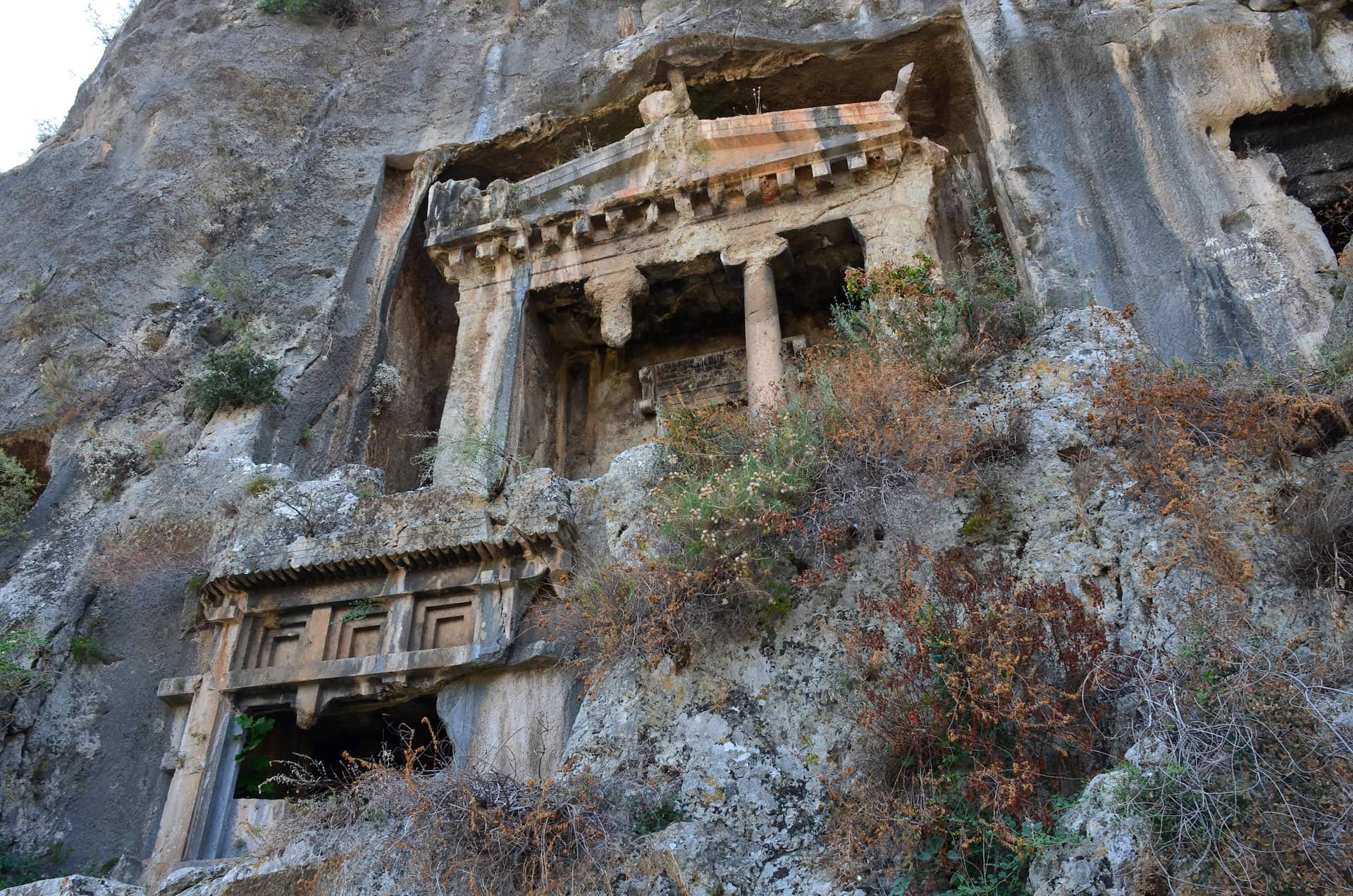 Temple-type tomb at the Amyntas Rock Tombs in Fethiye, Turkey
