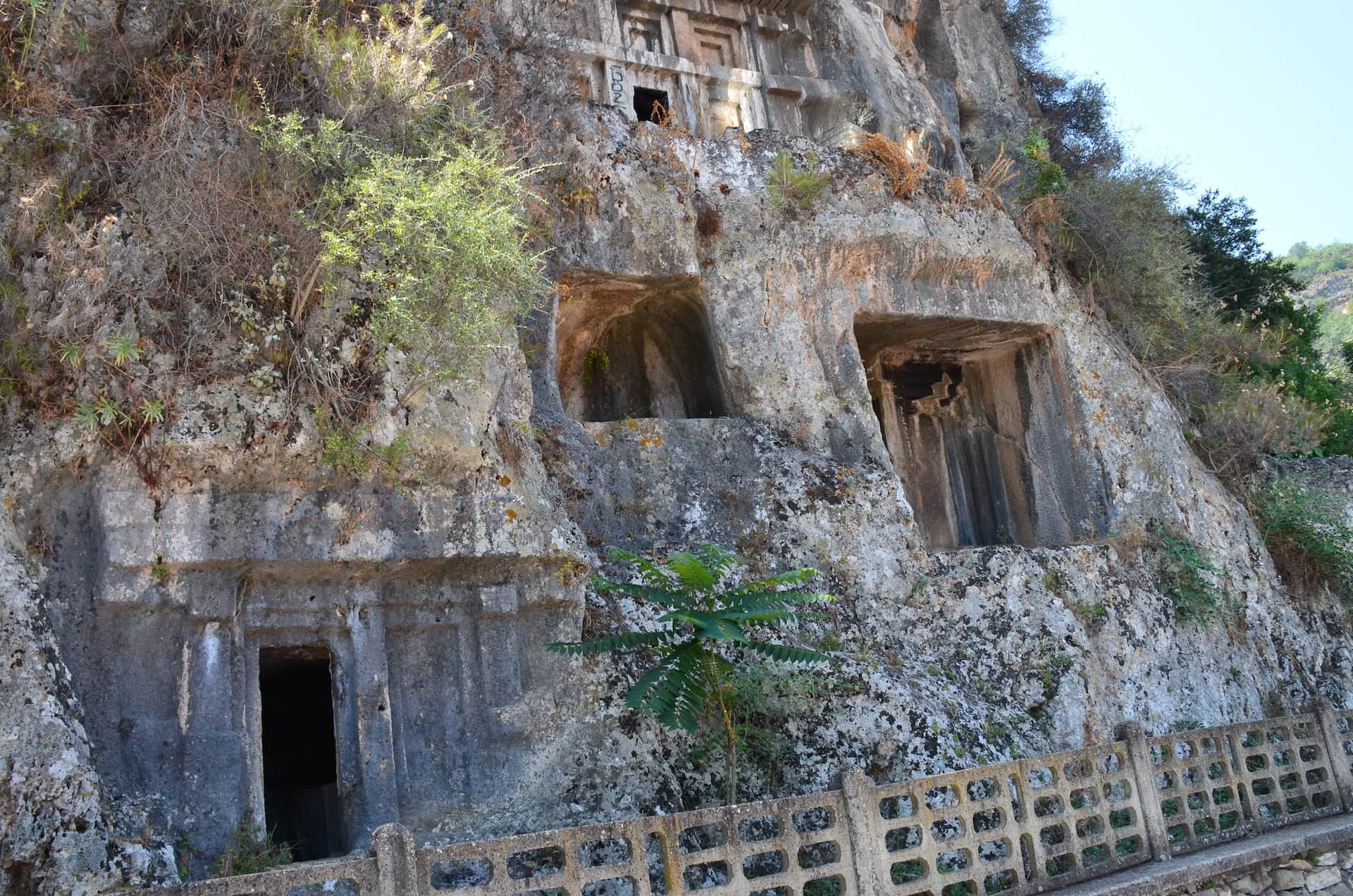 Tombs to the right of the entrance at the Amyntas Rock Tombs in Fethiye, Turkey