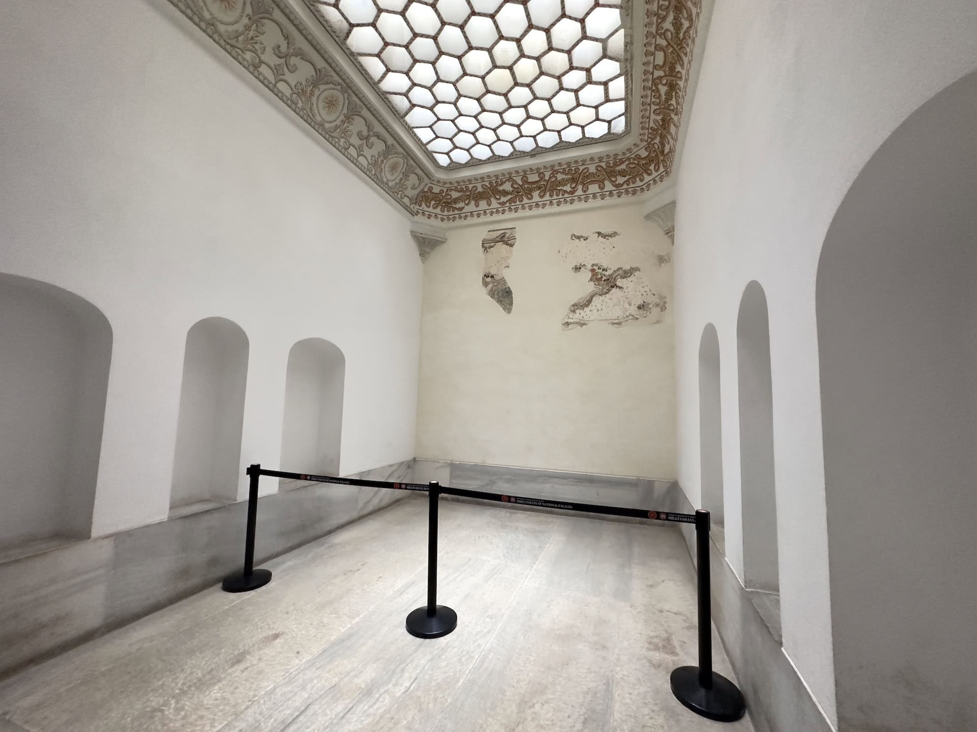 A room with a honeycomb glass ceiling in the Baths of the Sultan and Queen Mother