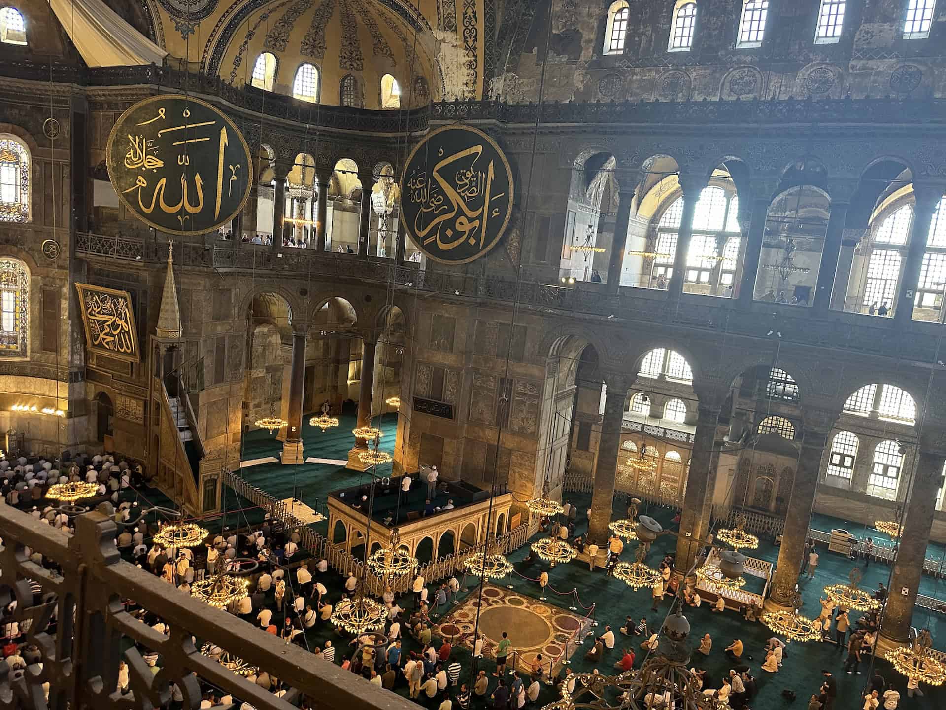 View from the upper gallery at Hagia Sophia in Istanbul, Turkey