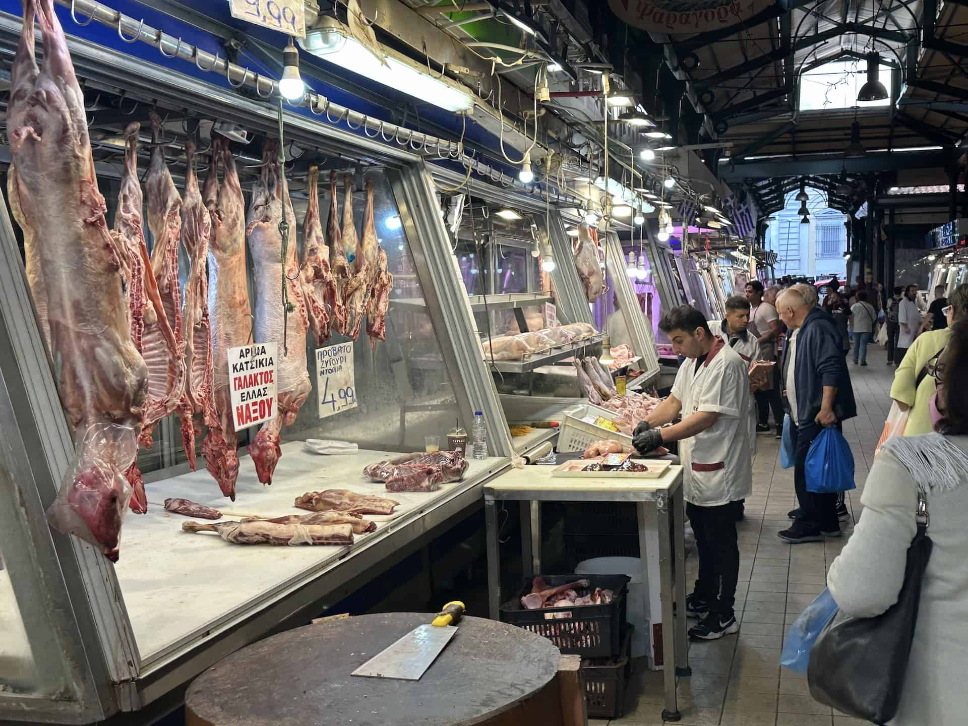 Meat market at Varvakeios Agora in Athens, Greece