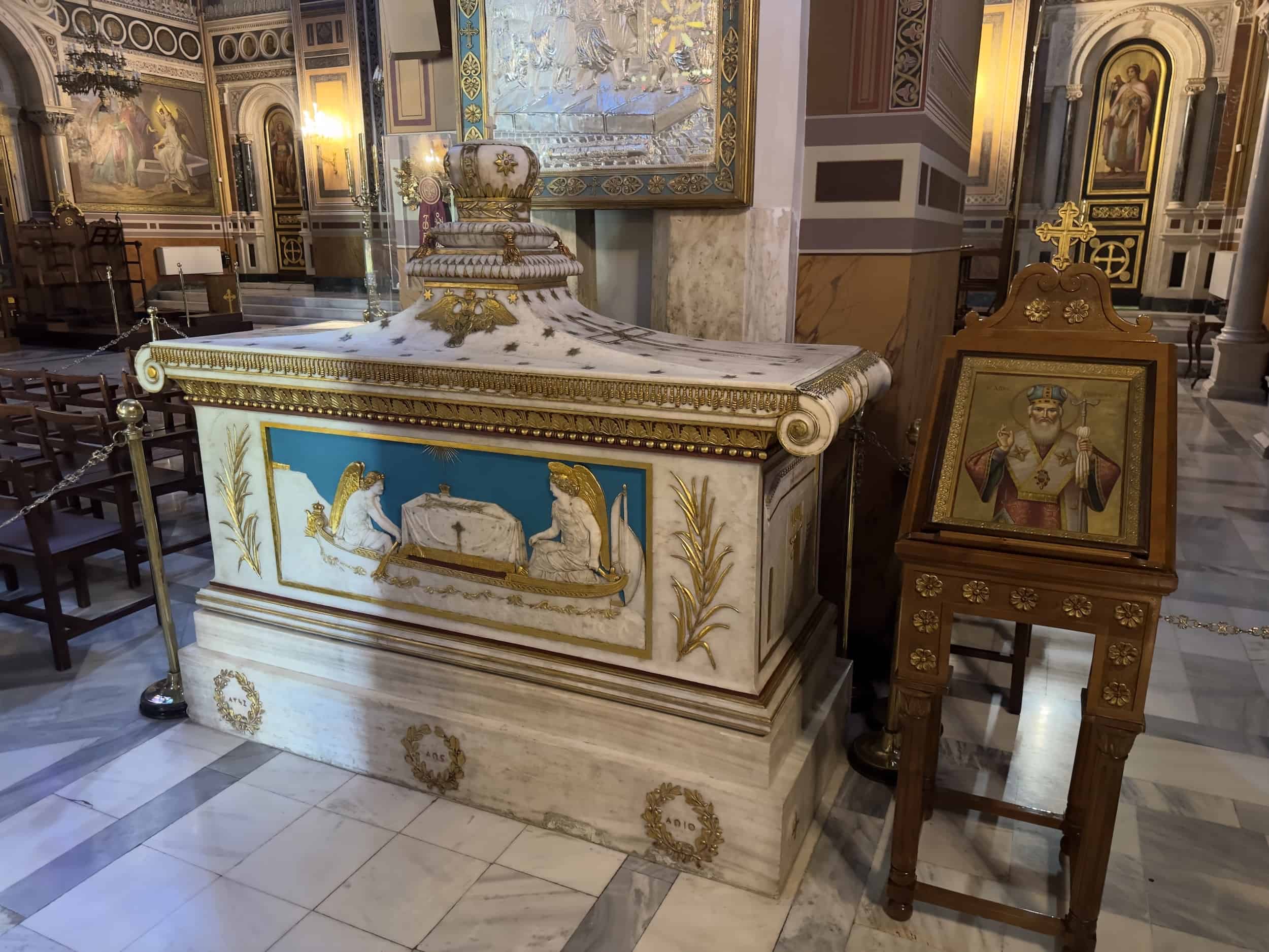 Tomb of Ecumenical Patriarch Gregory V at the Metropolitan Cathedral on Mitropoleos Square in Athens, Greece