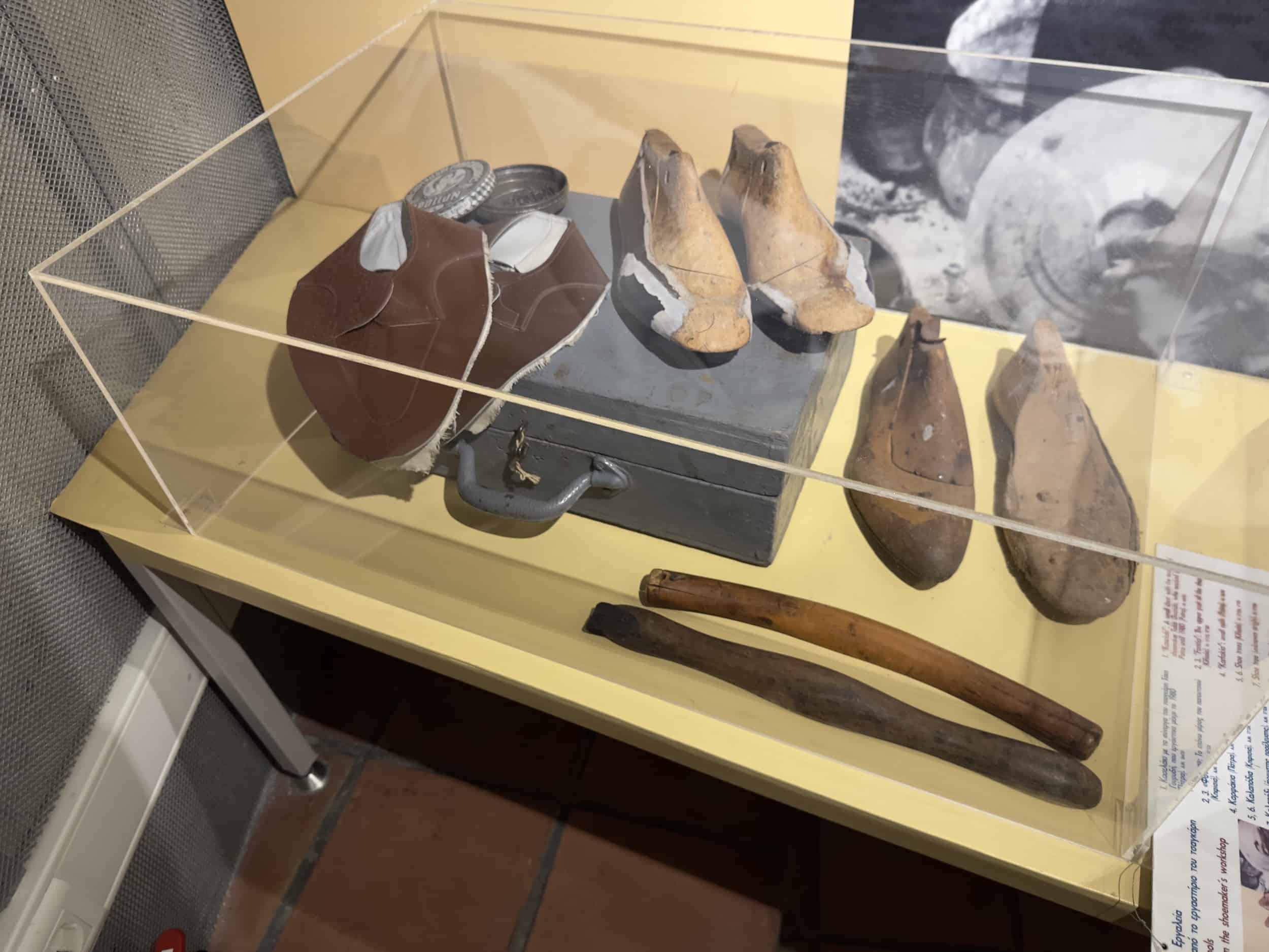 Cobbler's tools in the Museum of Modern Greek Culture: Man & Tools in Plaka, Athens, Greece