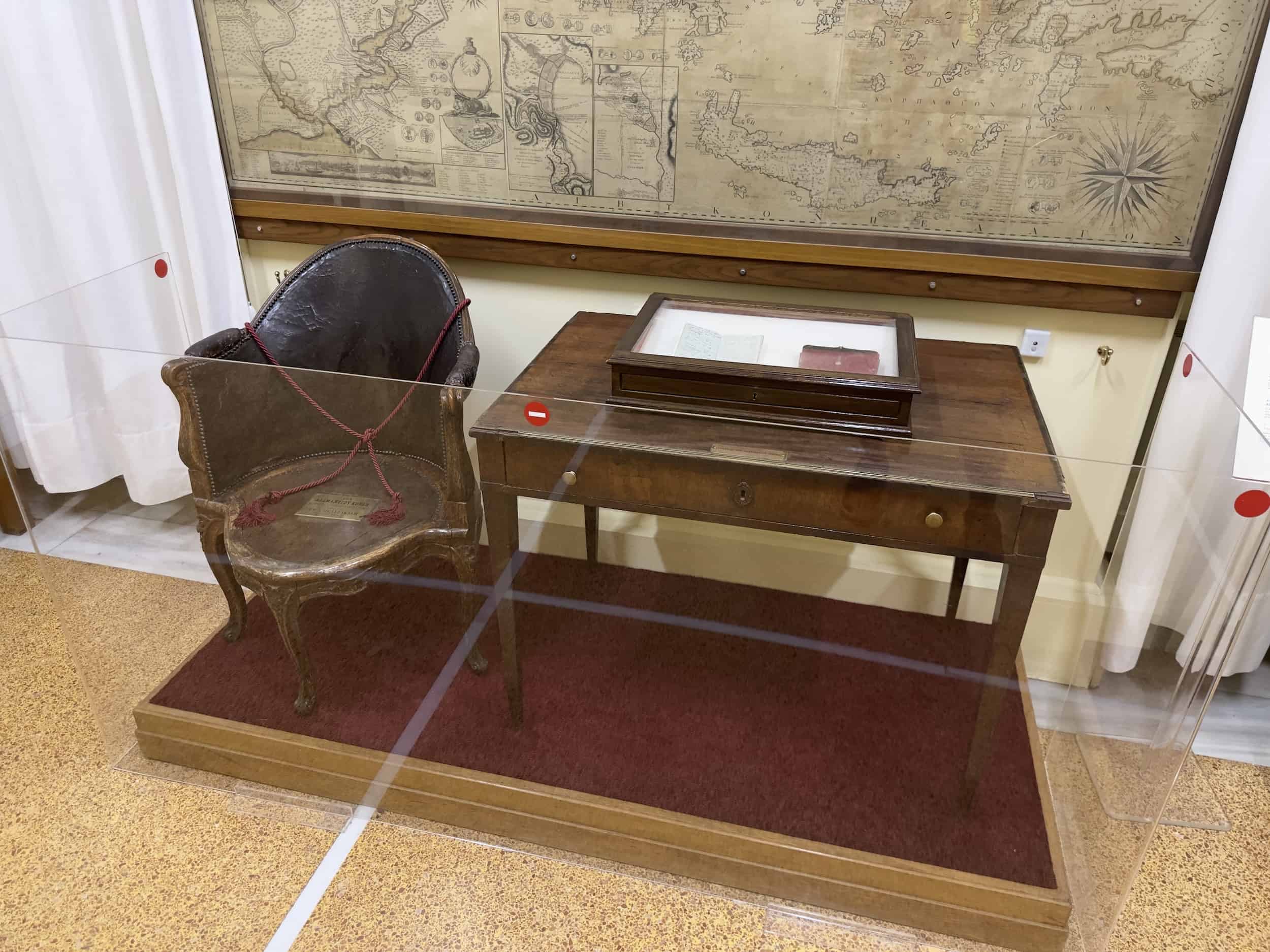 Desk and personal belongings of Adamantios Korais at the National Historical Museum in Athens, Greece
