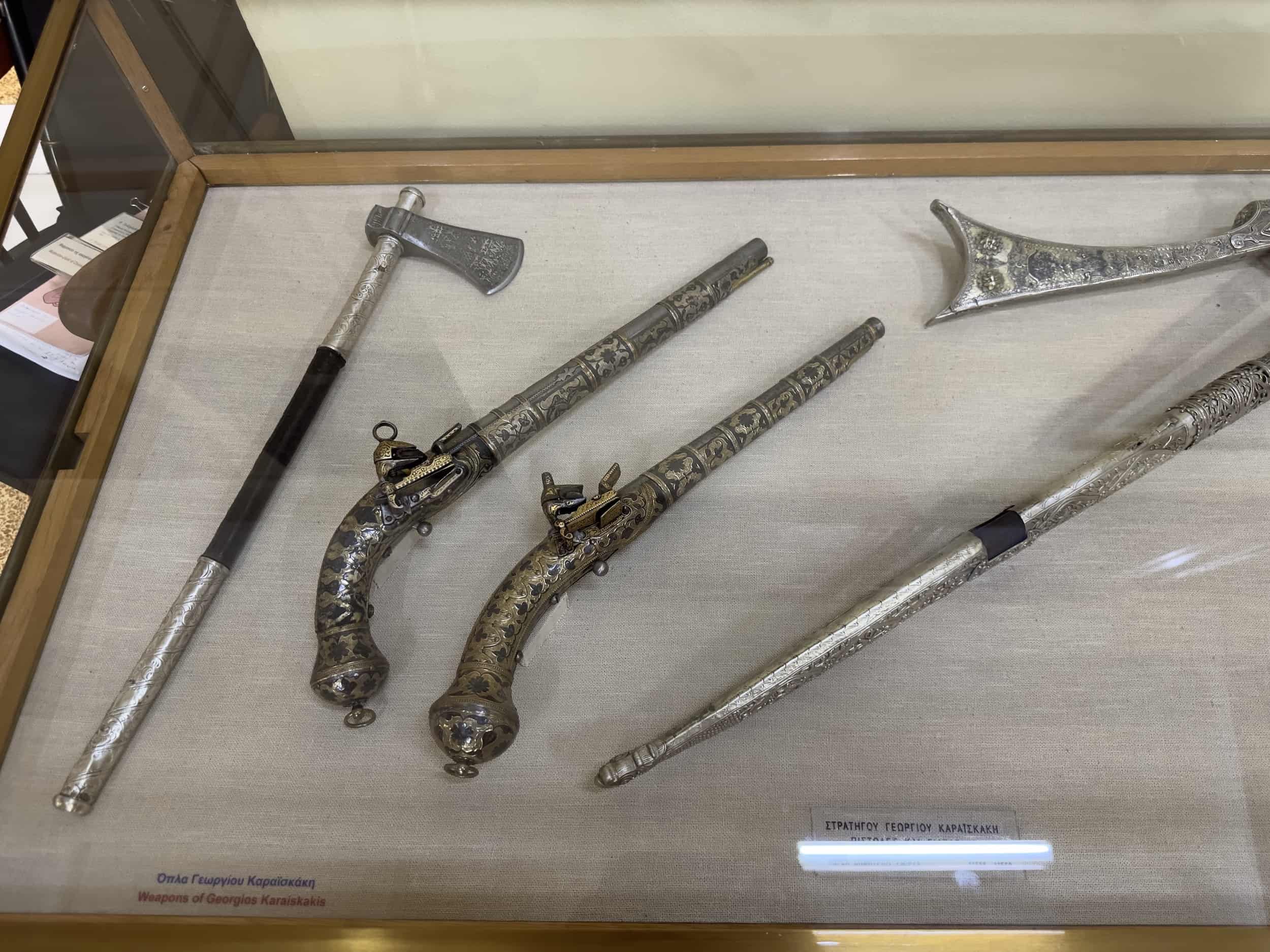 Pistols and axe belonging to Georgios Karaiskakis (1782-1827) at the National Historical Museum in Athens, Greece