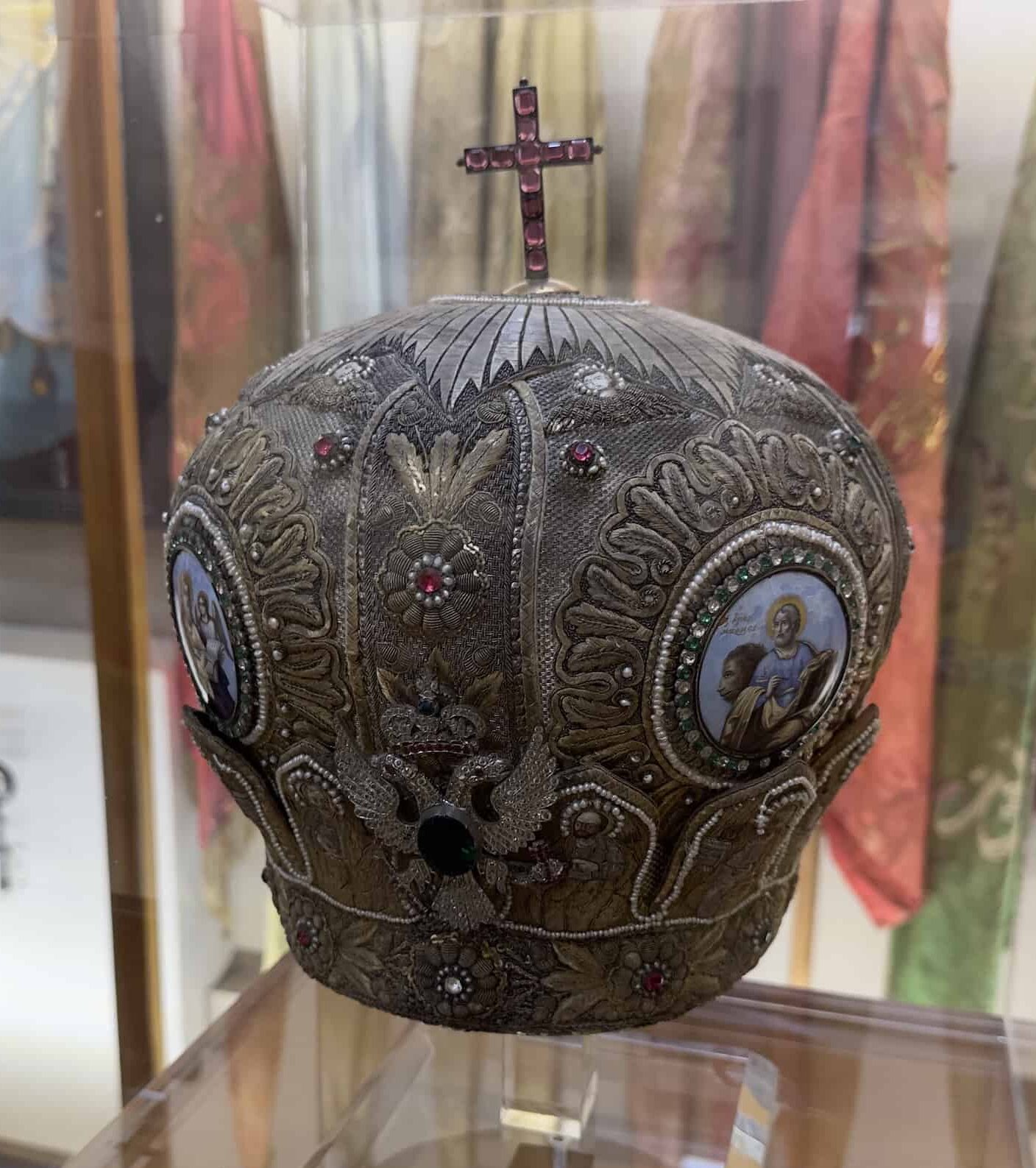 Mitre of Metropolitan Chrysostomos of Smyrna (1867-1922) at the National Historical Museum in Athens, Greece
