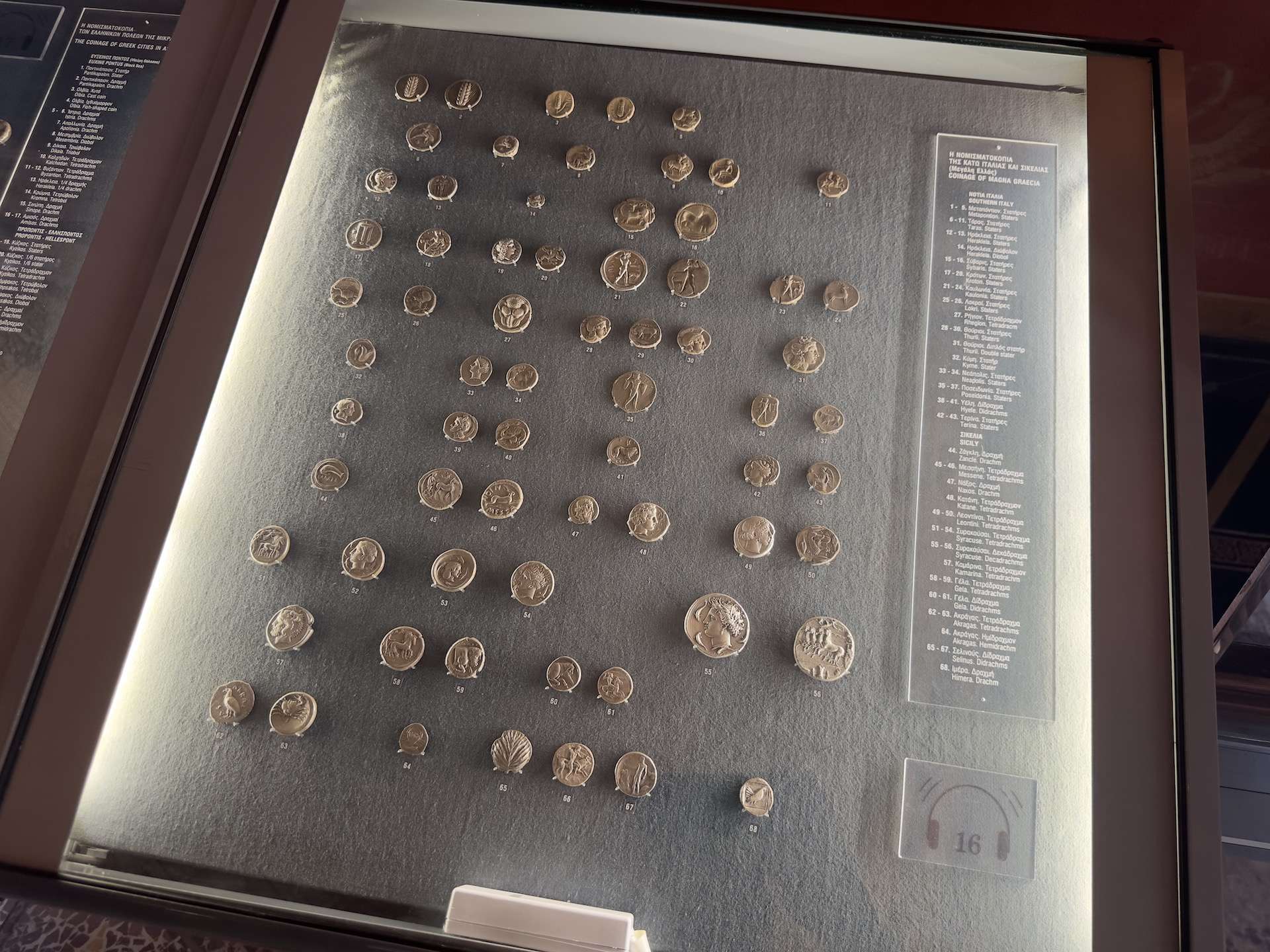 Coinage of Magna Graecia at the Numismatic Museum in Athens, Greece