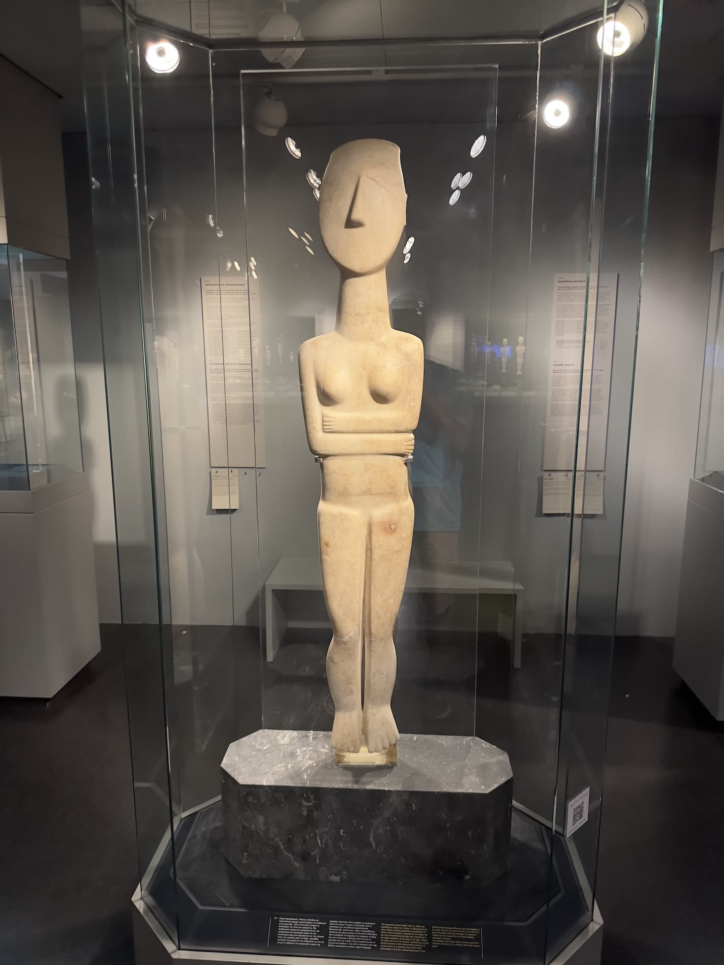 Large female figure in Cycladic Culture in Ancient Greek Art at the Museum of Cycladic Art in Athens, Greece
