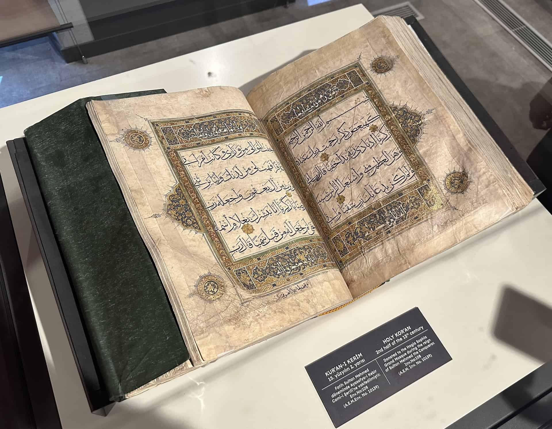 Quran; 2nd half of the 15th century; donated to Hagia Sophia during the reign of Mehmed the Conqueror at the Hagia Sophia Experience on the Hippodrome of Constantinople in Istanbul, Turkey