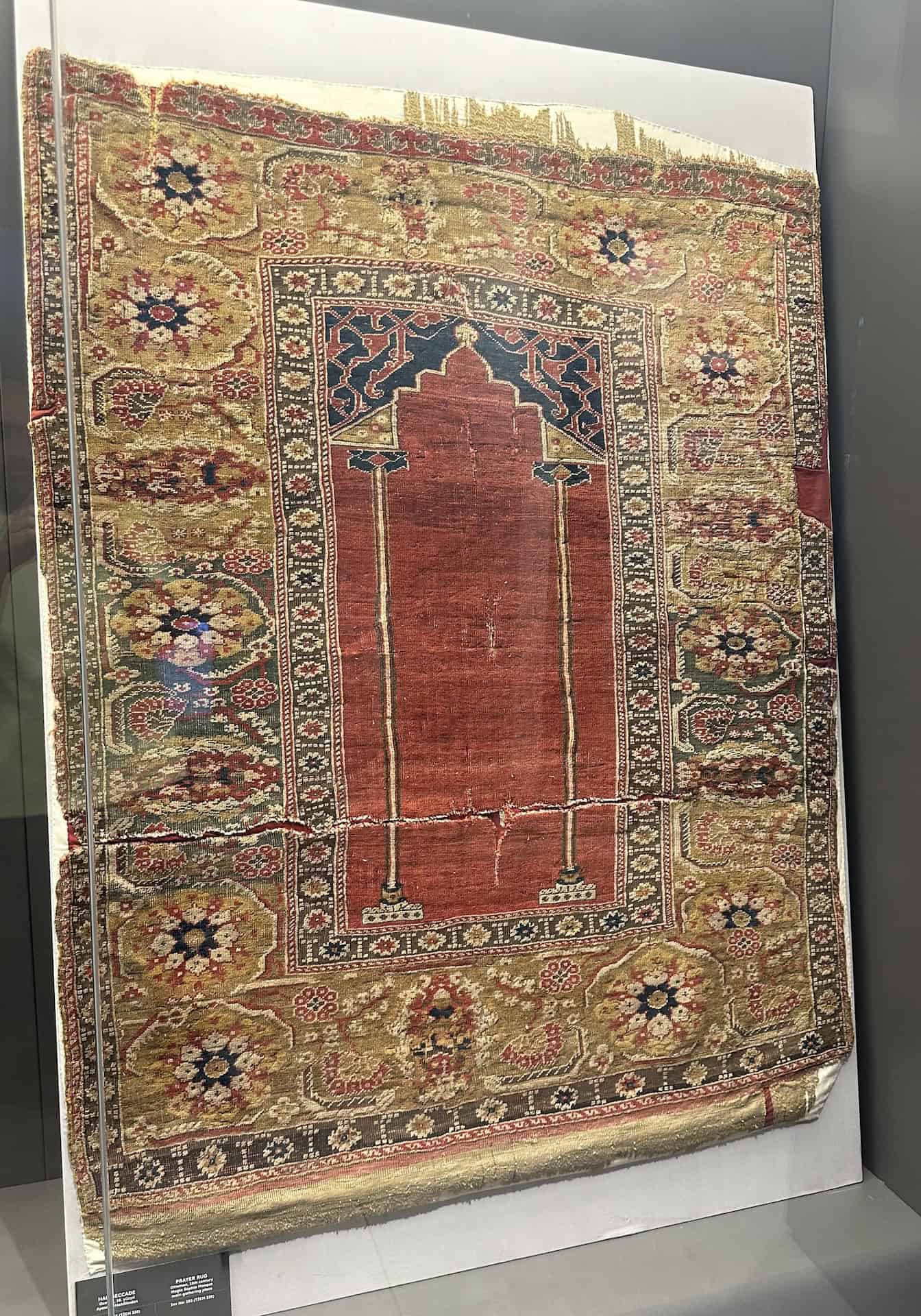 Prayer rug; Ottoman; 18th century at the Hagia Sophia Experience on the Hippodrome of Constantinople in Istanbul, Turkey