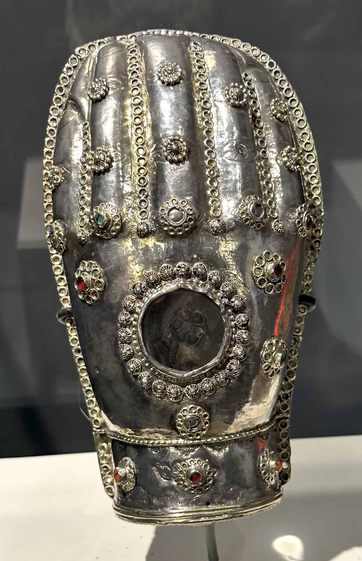 Silver hand-shaped reliquary; early 19th century at the Hagia Sophia Experience