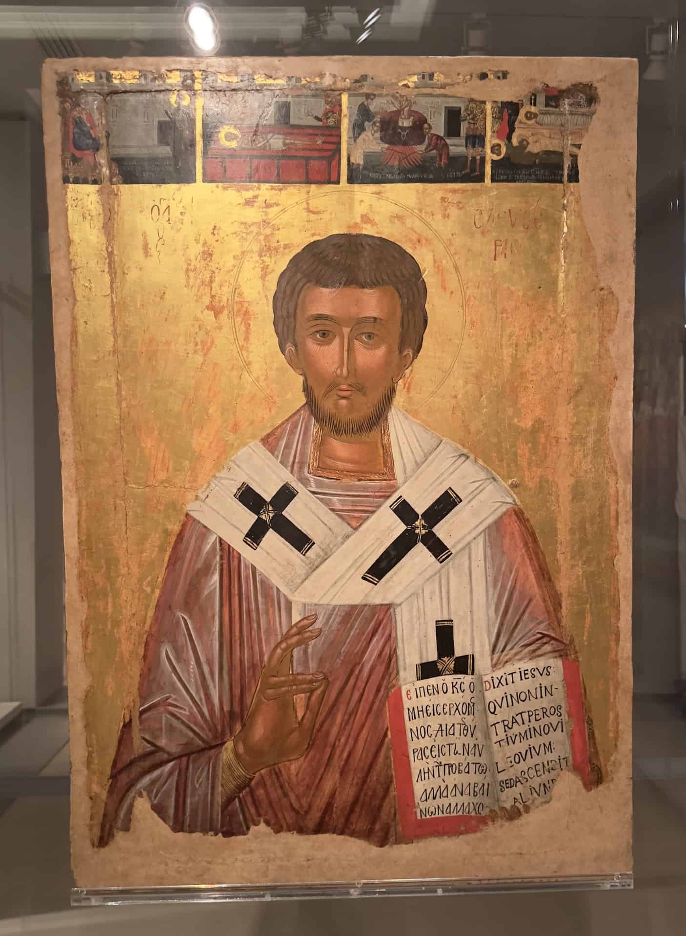 Icon with Saint Eleutherios and scenes from his life, from Messina, Sicily, 16th century at the Byzantine Museum in Athens, Greece