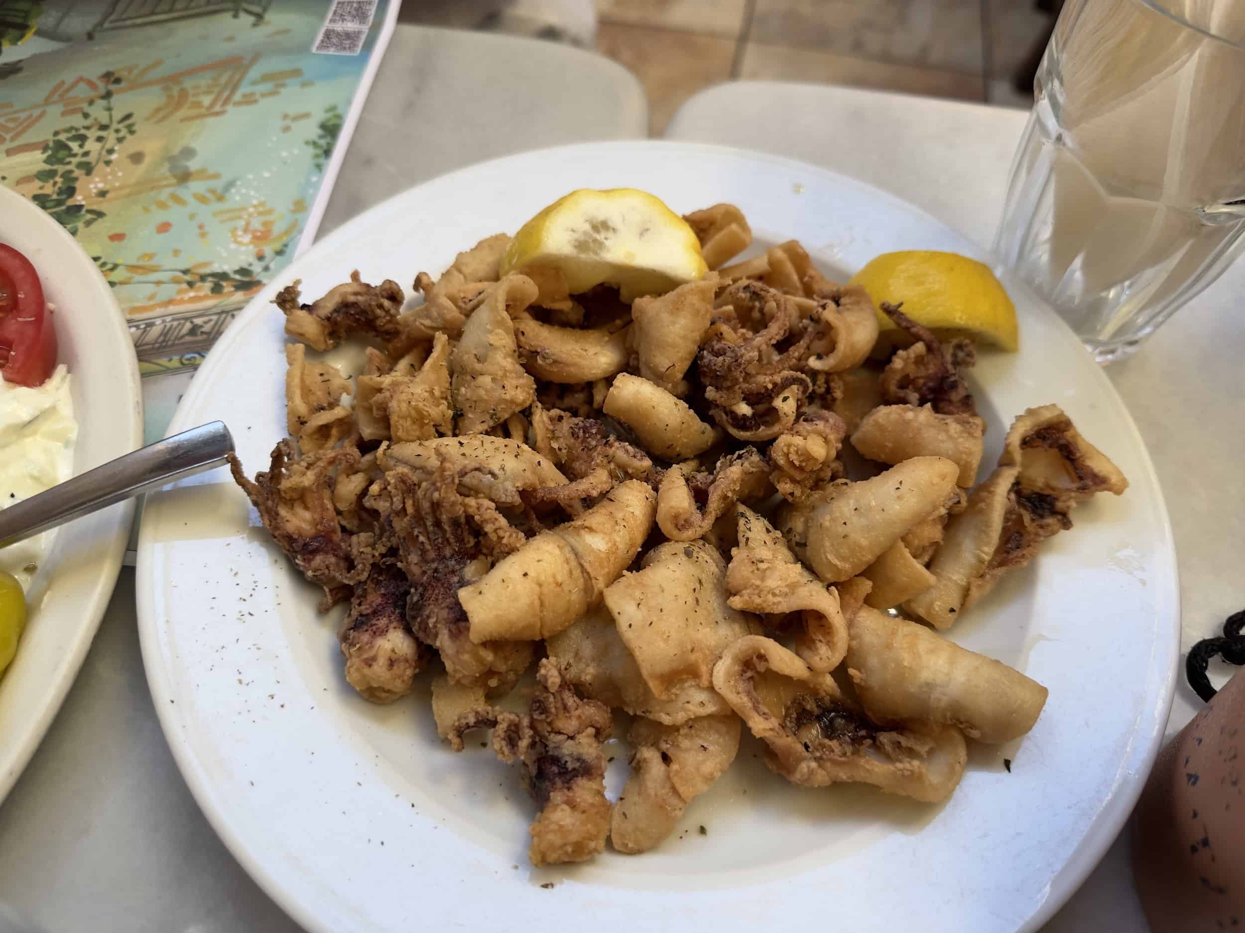 Fried kalamari at Efcharis in Monastiraki, Athens, Greece