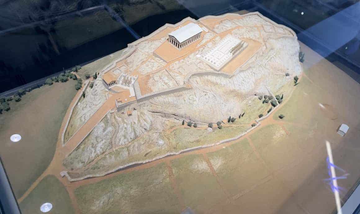 Acropolis in 480 BC, on the eve of the Persian invasion at the Acropolis Museum in Athens, Greece