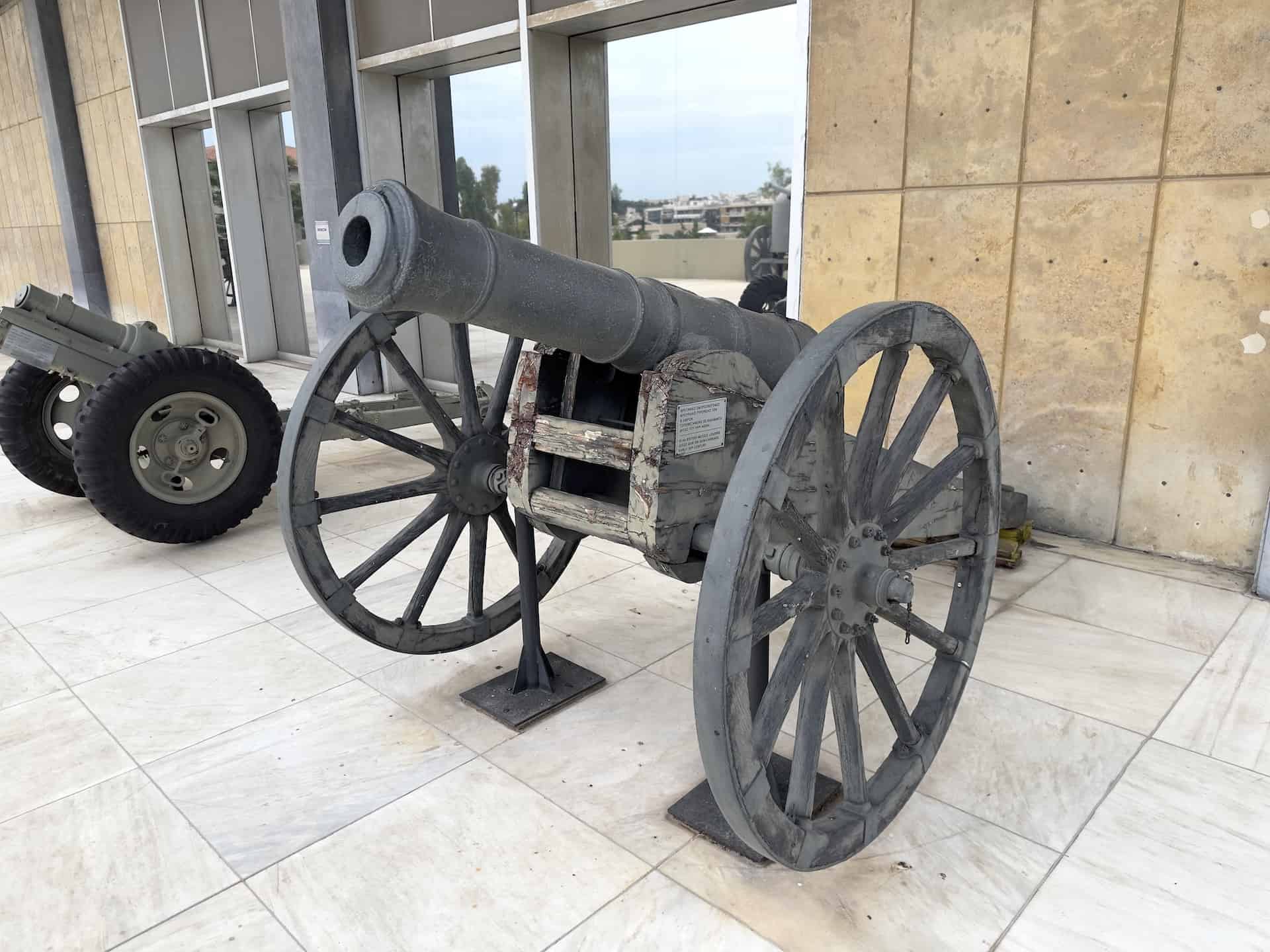 6lb British muzzle loading siege gun on gun carriage, early 19th century at the War Museum in Athens, Greece