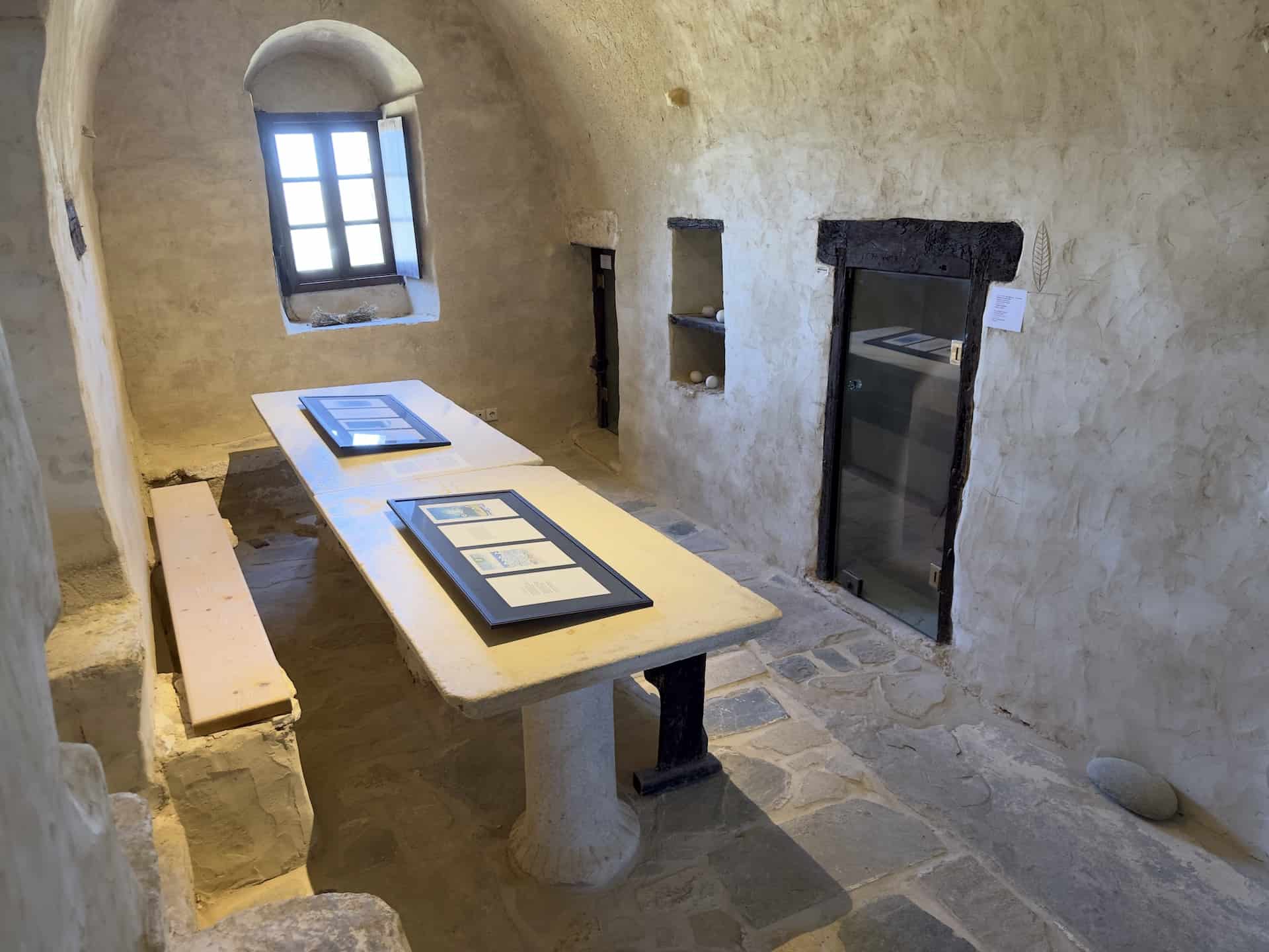 Refectory on the first floor of the Bazeos Tower in Naxos, Greece