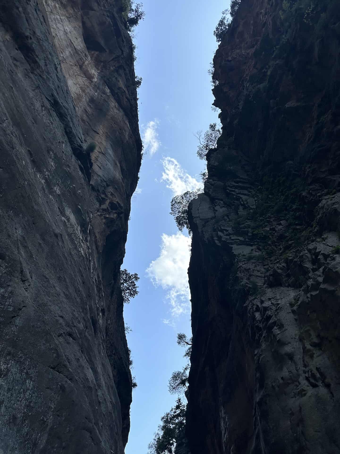 Looking up at the Gates at the Samaria Gorge in Crete, Greece