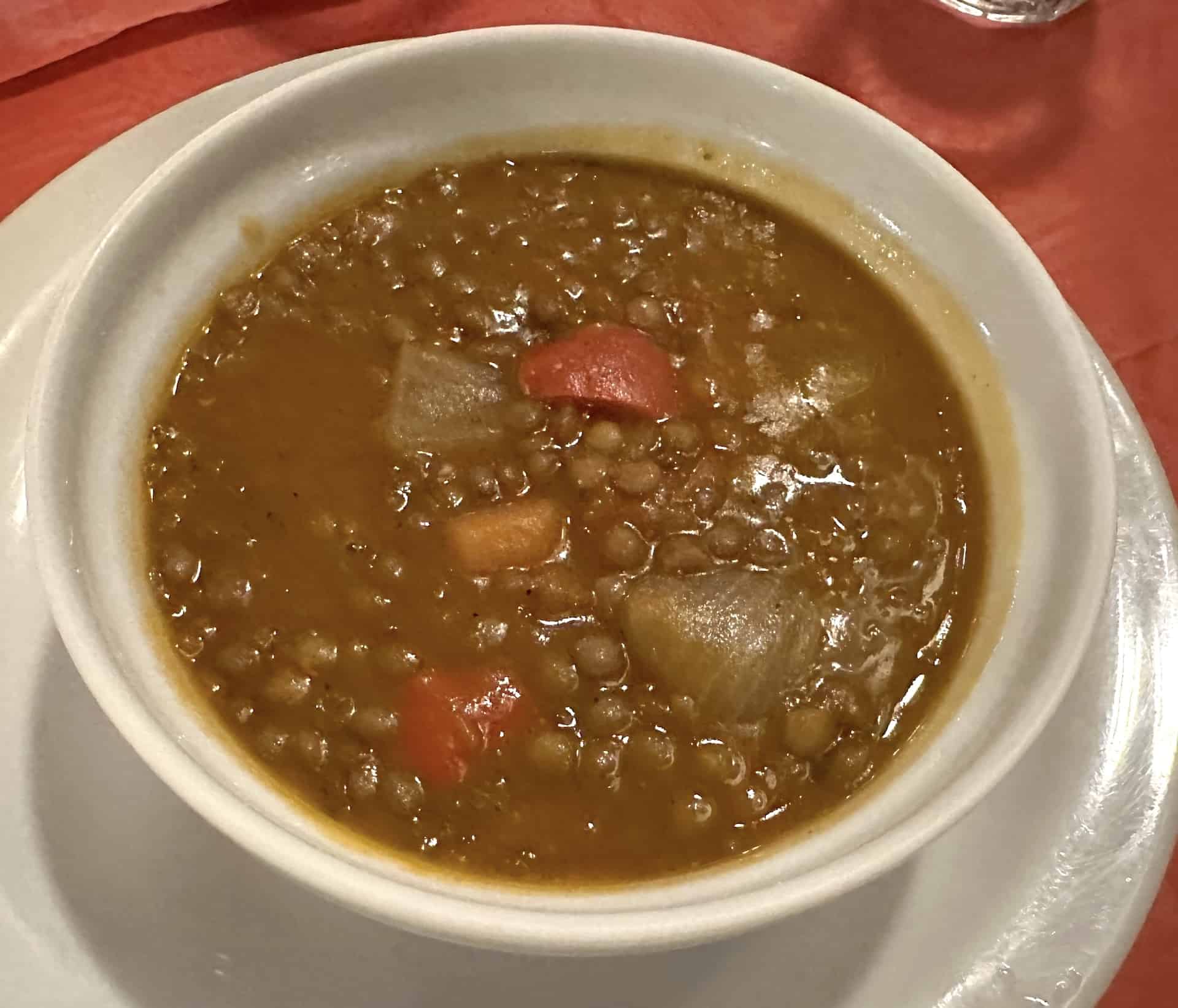 Lentil soup at Hotel Calypso